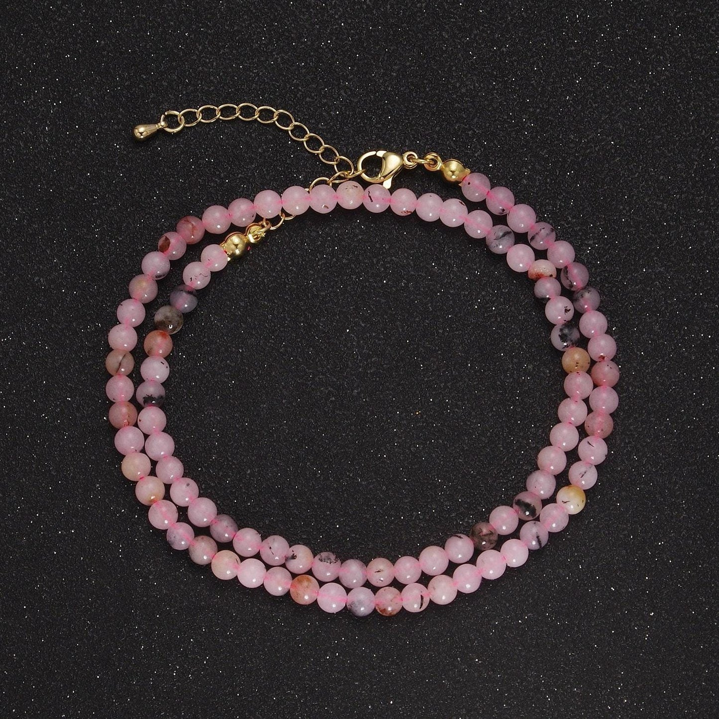 Handmade pink quartz bead neklace for layering jewelry wa-875