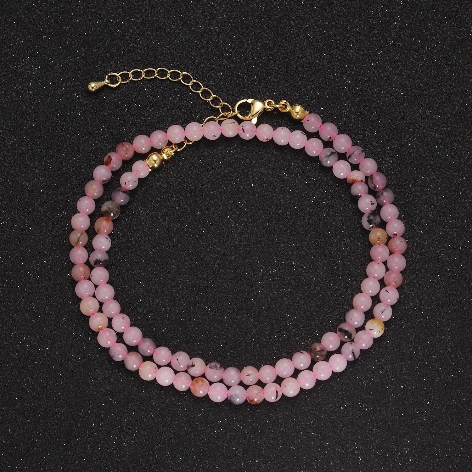 Handmade pink quartz bead neklace for layering jewelry wa-875