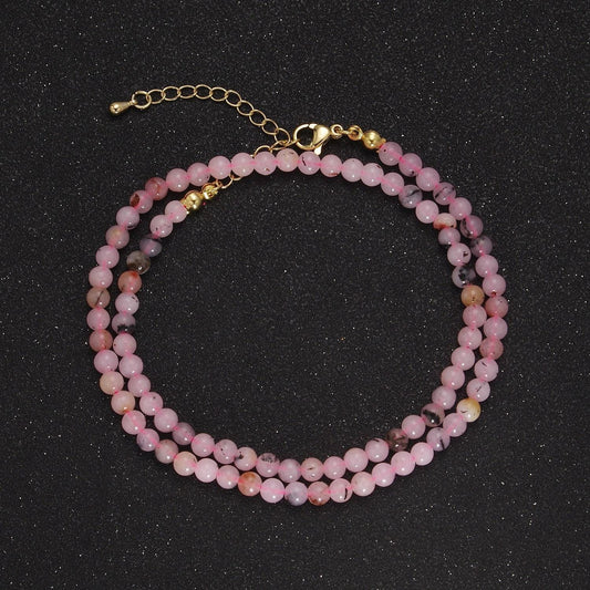 Handmade pink quartz bead neklace for layering jewelry wa-875