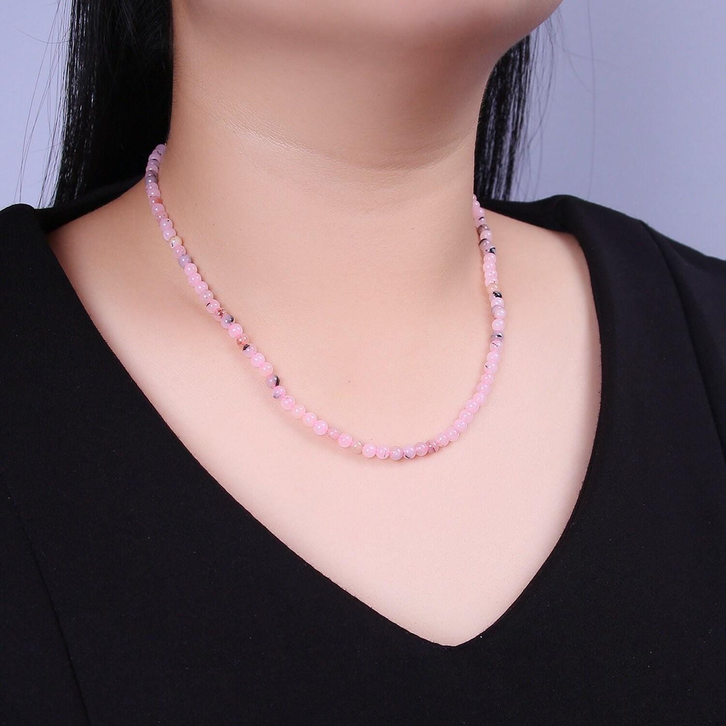 Handmade pink quartz bead neklace for layering jewelry wa-875
