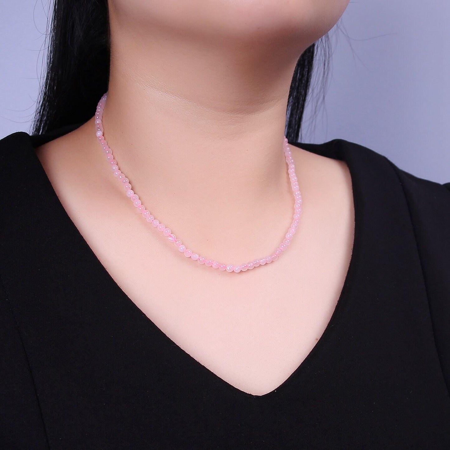 Handmade pink quartz bead neklace for layering jewelry wa-875