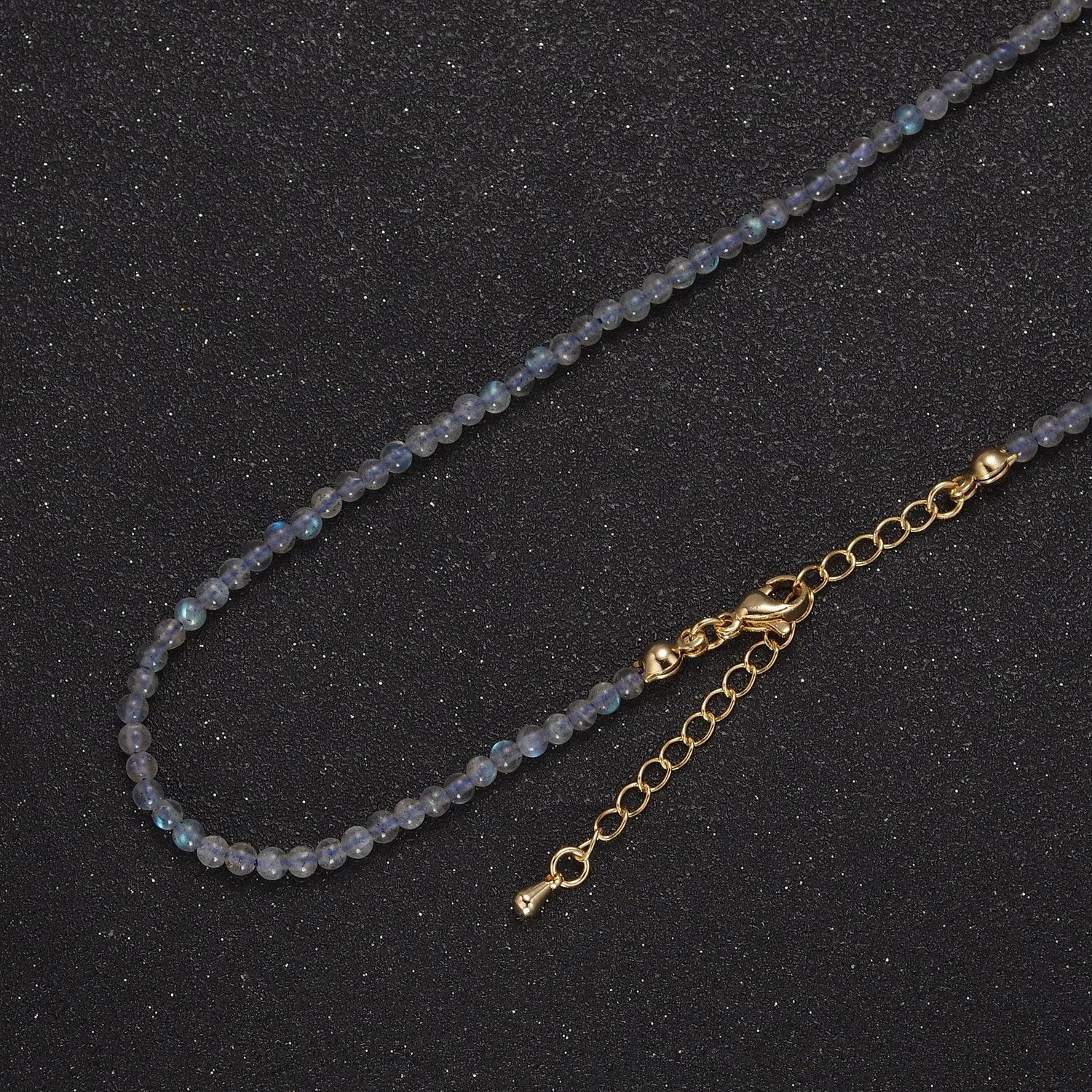 Moonstone beaded necklace 3.2mm rainbow moonstone beads necklace, dainty handmade necklace wa-868