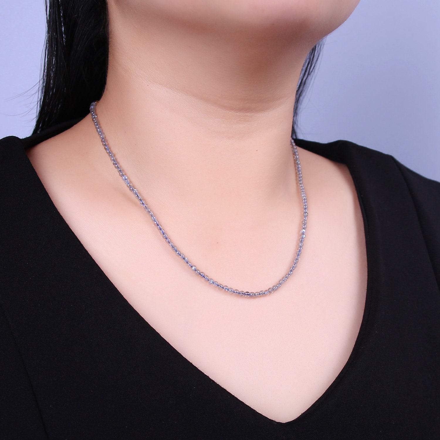 Moonstone beaded necklace 3.2mm rainbow moonstone beads necklace, dainty handmade necklace wa-868