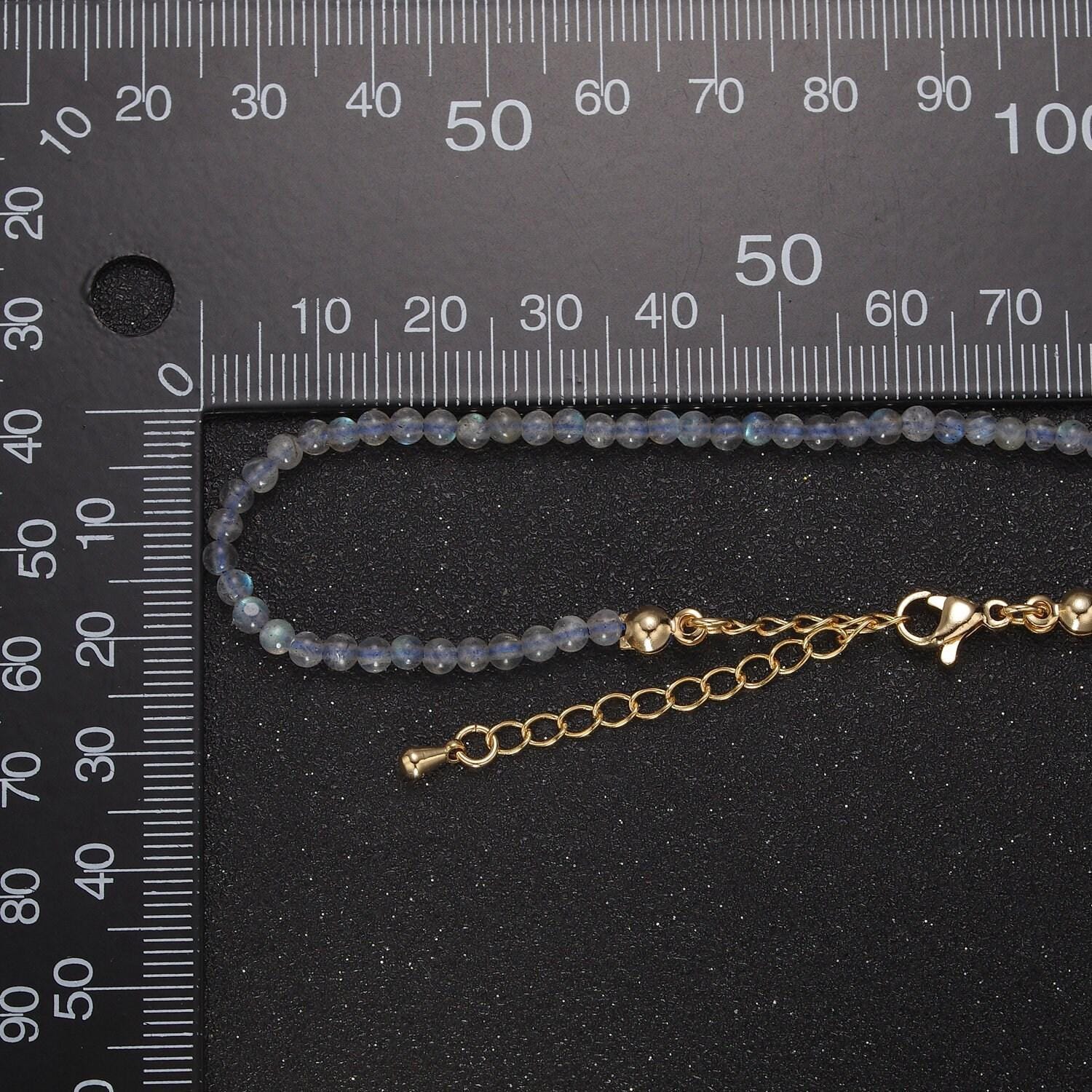 Moonstone beaded necklace 3.2mm rainbow moonstone beads necklace, dainty handmade necklace wa-868