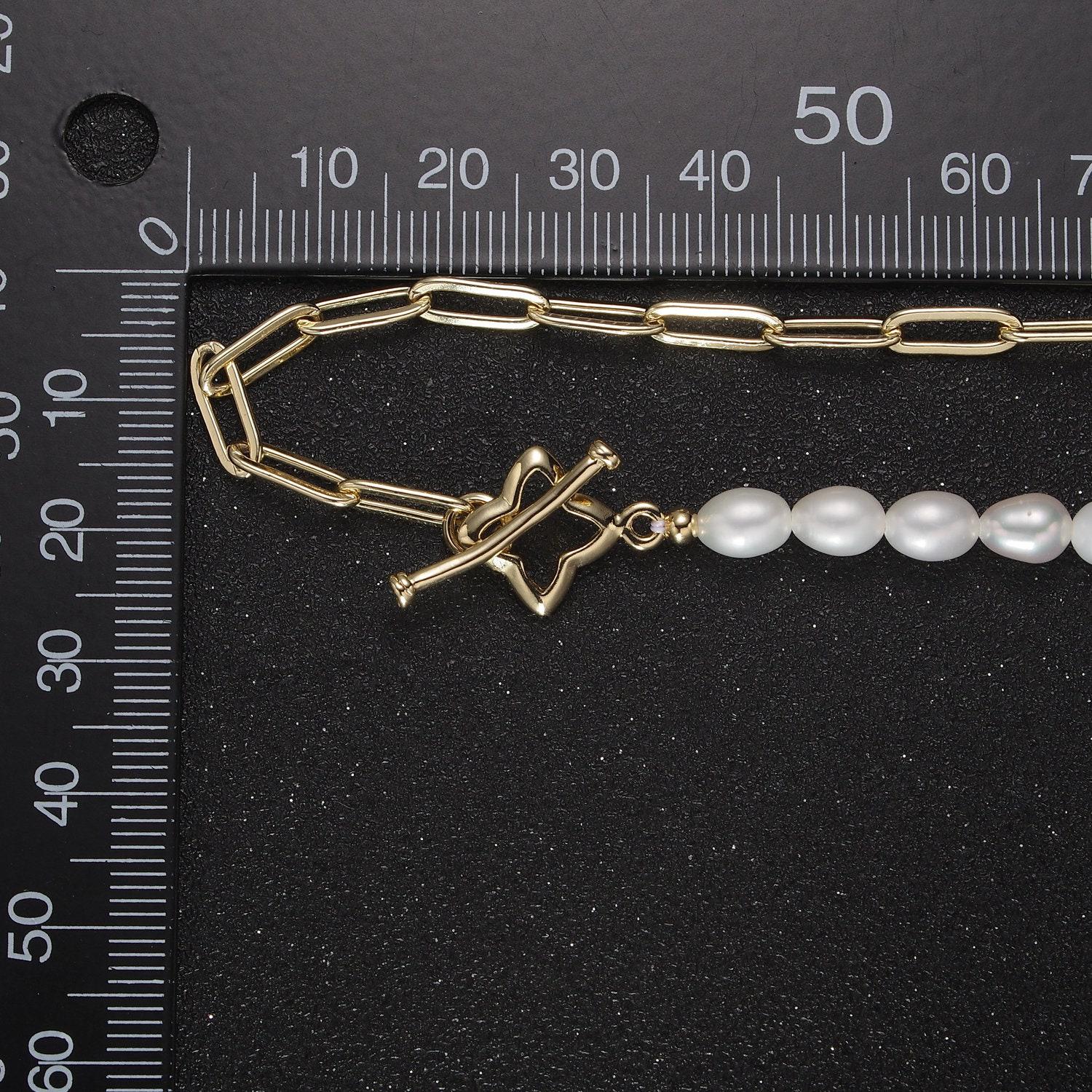 18k gold filled paperclip chain with freshwater pearls layering necklace dainty paperclip wa-862
