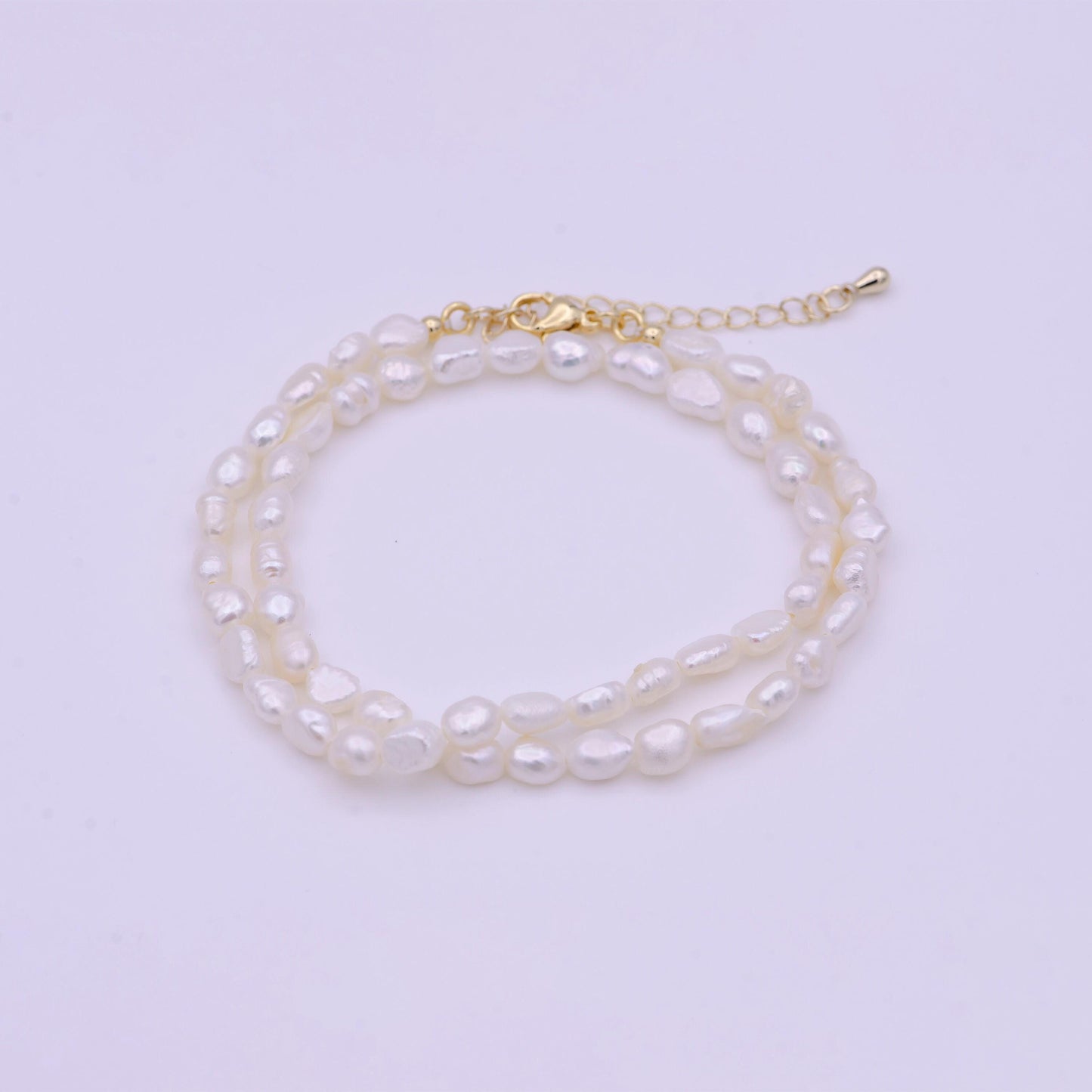 Pearl choker necklace,baroque rice pearl chain necklace, mother of pearl necklace, 14" +2 " extender necklace beaded gold chain wa855