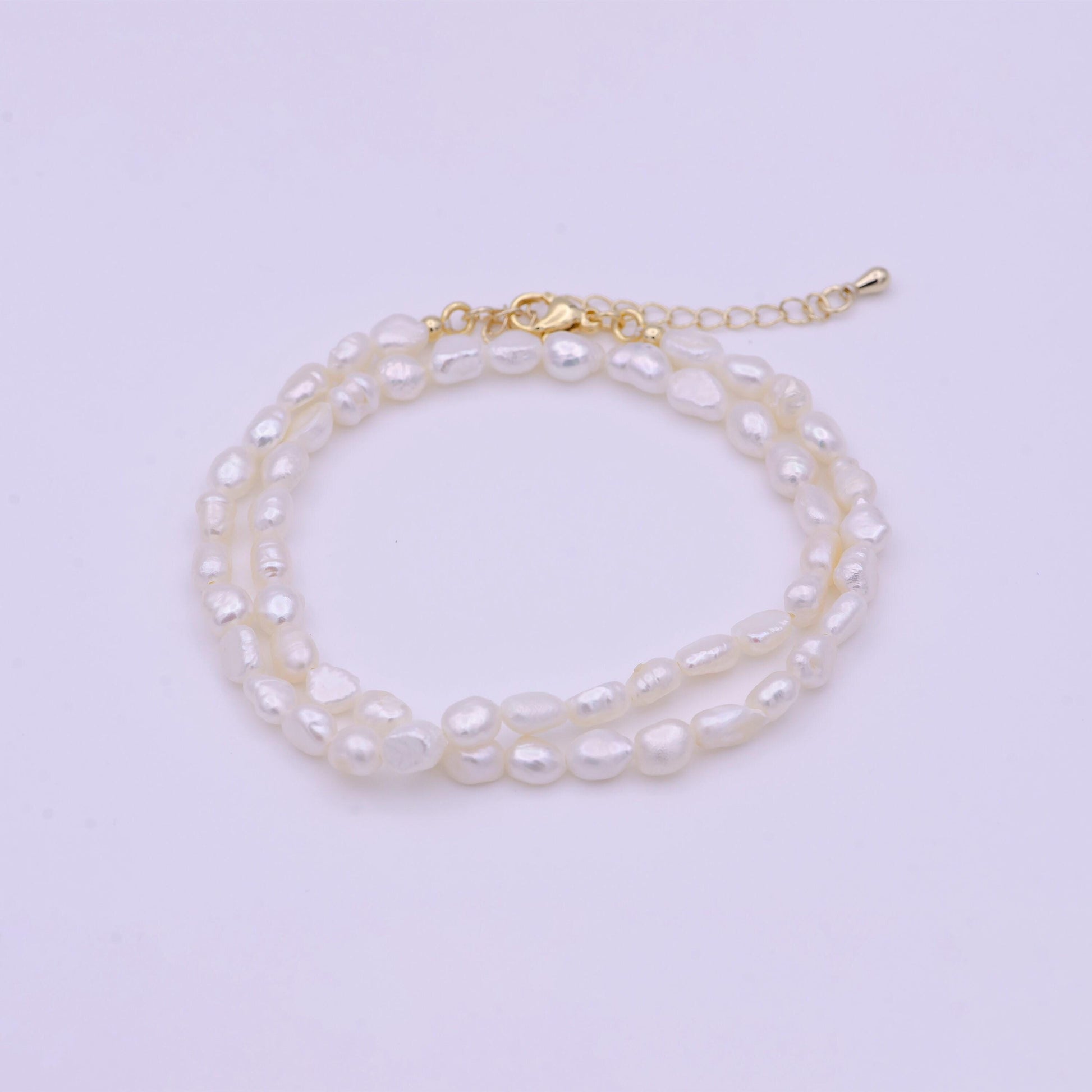 Pearl choker necklace,baroque rice pearl chain necklace, mother of pearl necklace, 14" +2 " extender necklace beaded gold chain wa855