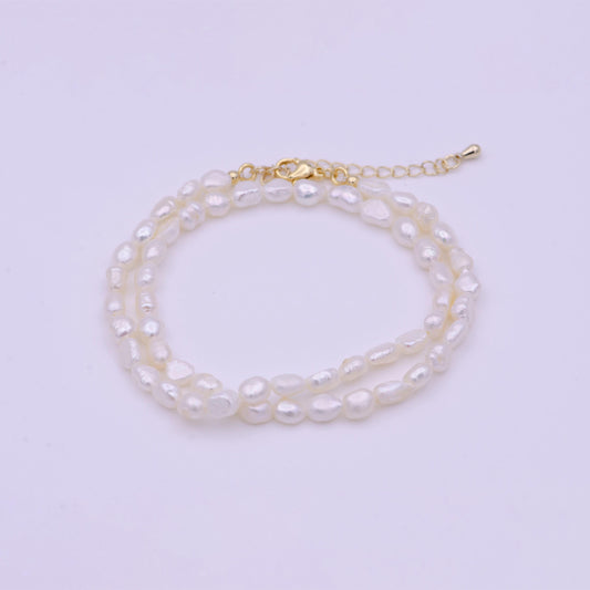 Pearl choker necklace,baroque rice pearl chain necklace, mother of pearl necklace, 14" +2 " extender necklace beaded gold chain wa855