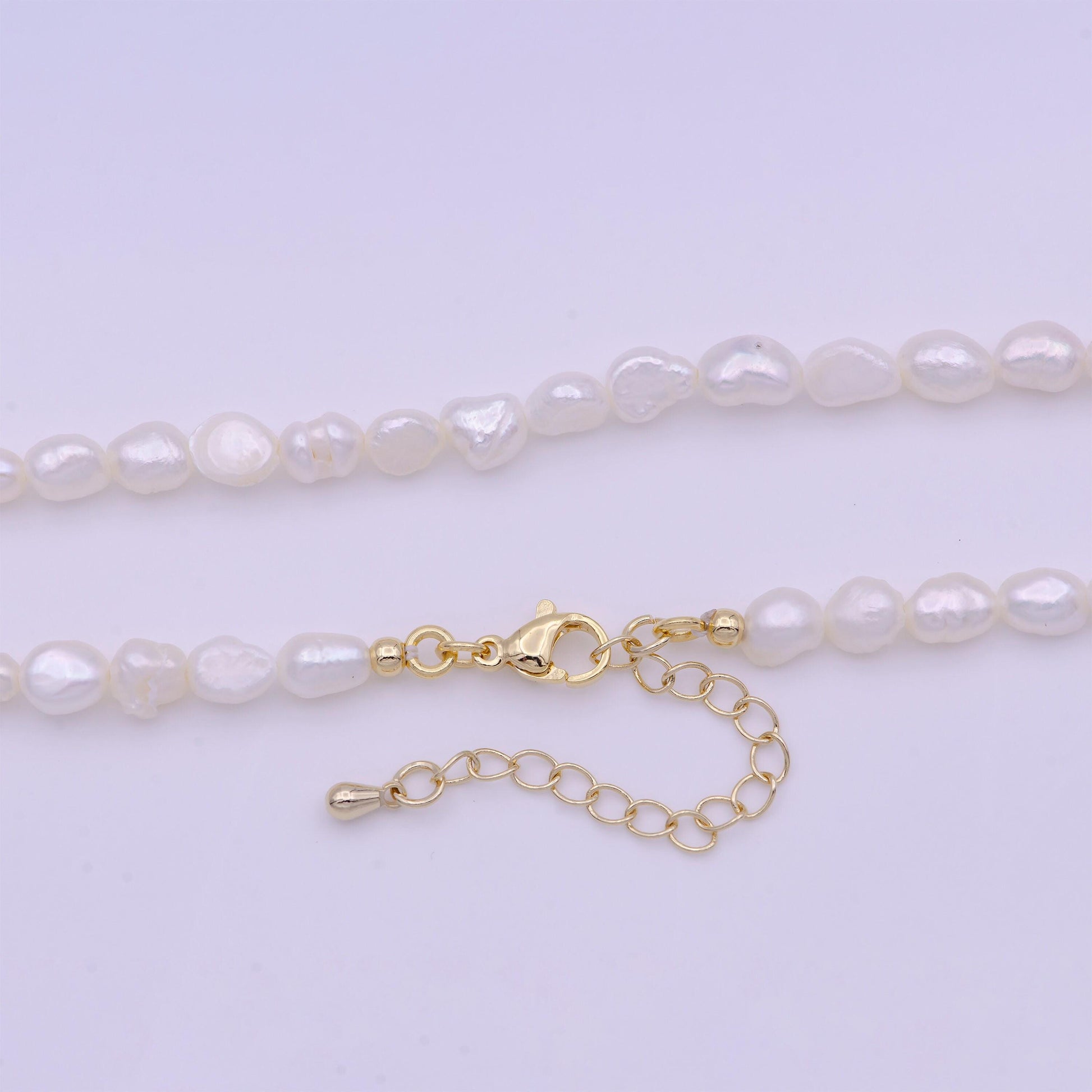 Pearl choker necklace,baroque rice pearl chain necklace, mother of pearl necklace, 14" +2 " extender necklace beaded gold chain wa855