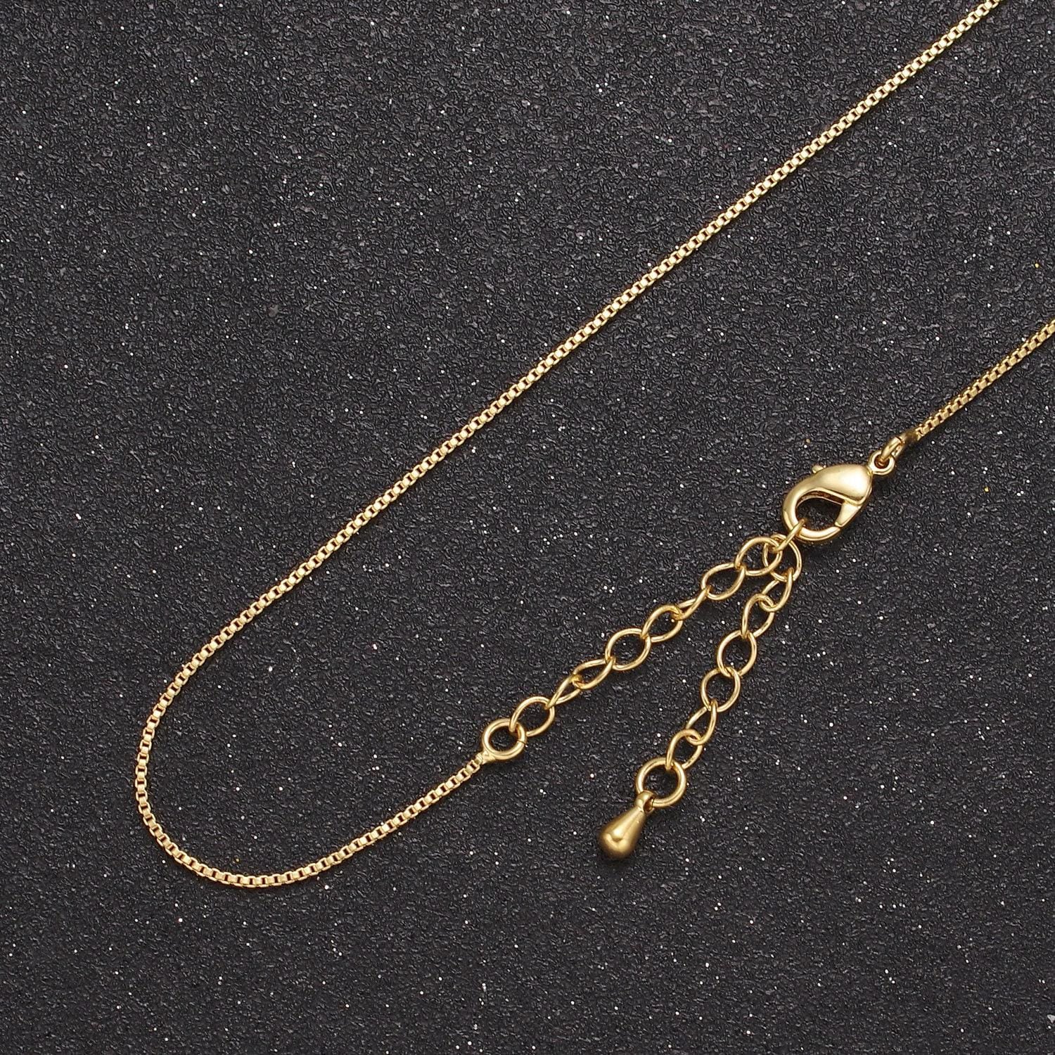 Wholesale 24k gf fine box gold chain necklace simple gold filled necklace thin plain women's necklace 15.5" + 2" extender women chain wa-726