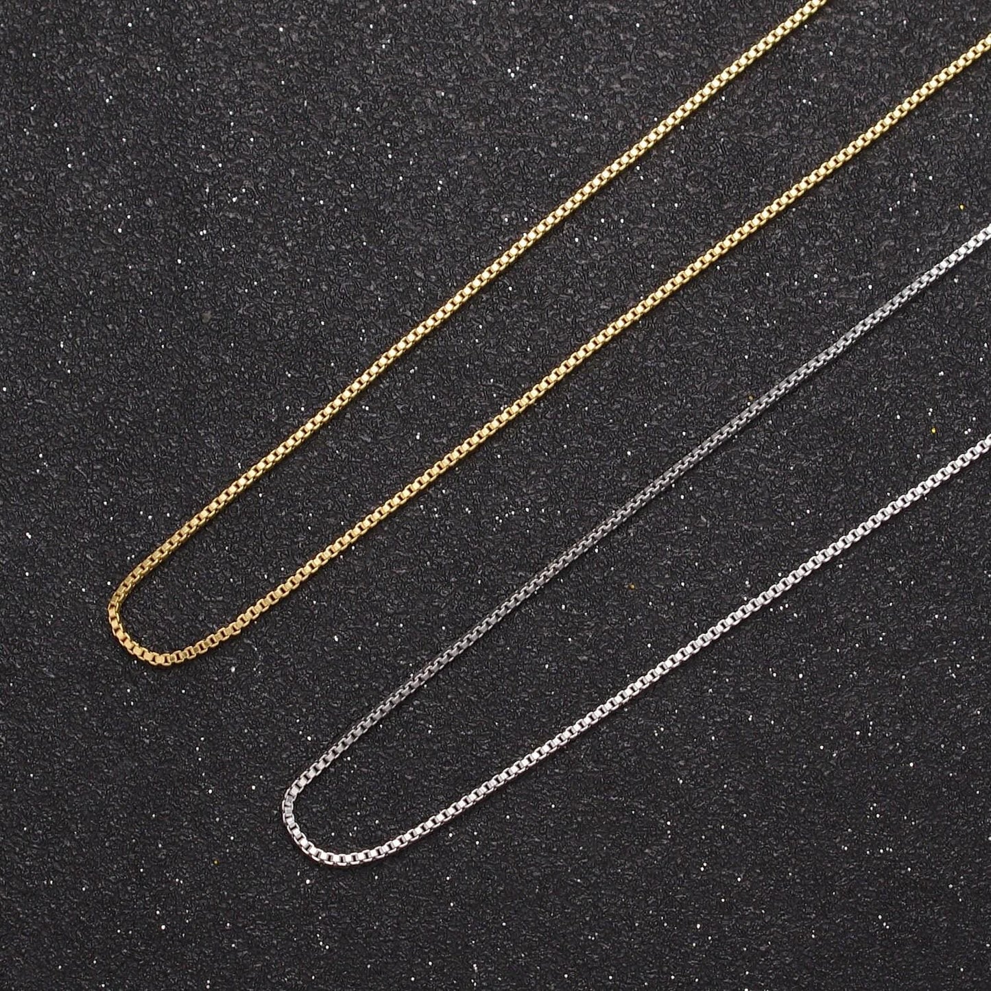 Wholesale 24k gf fine box gold chain necklace simple gold filled necklace thin plain women's necklace 15.5" + 2" extender women chain wa-726