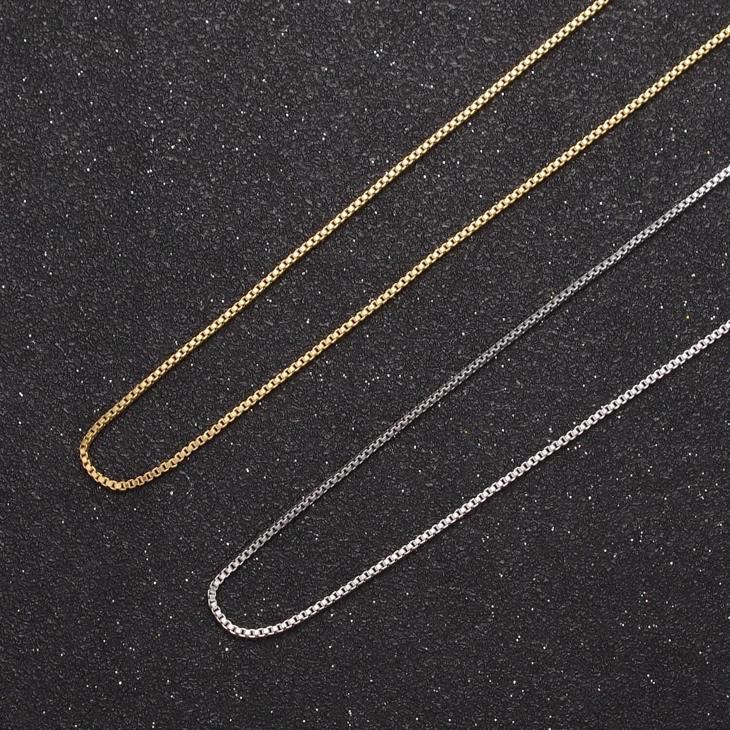 Wholesale 24k gf fine box gold chain necklace simple gold filled necklace thin plain women's necklace 15.5" + 2" extender women chain wa-726
