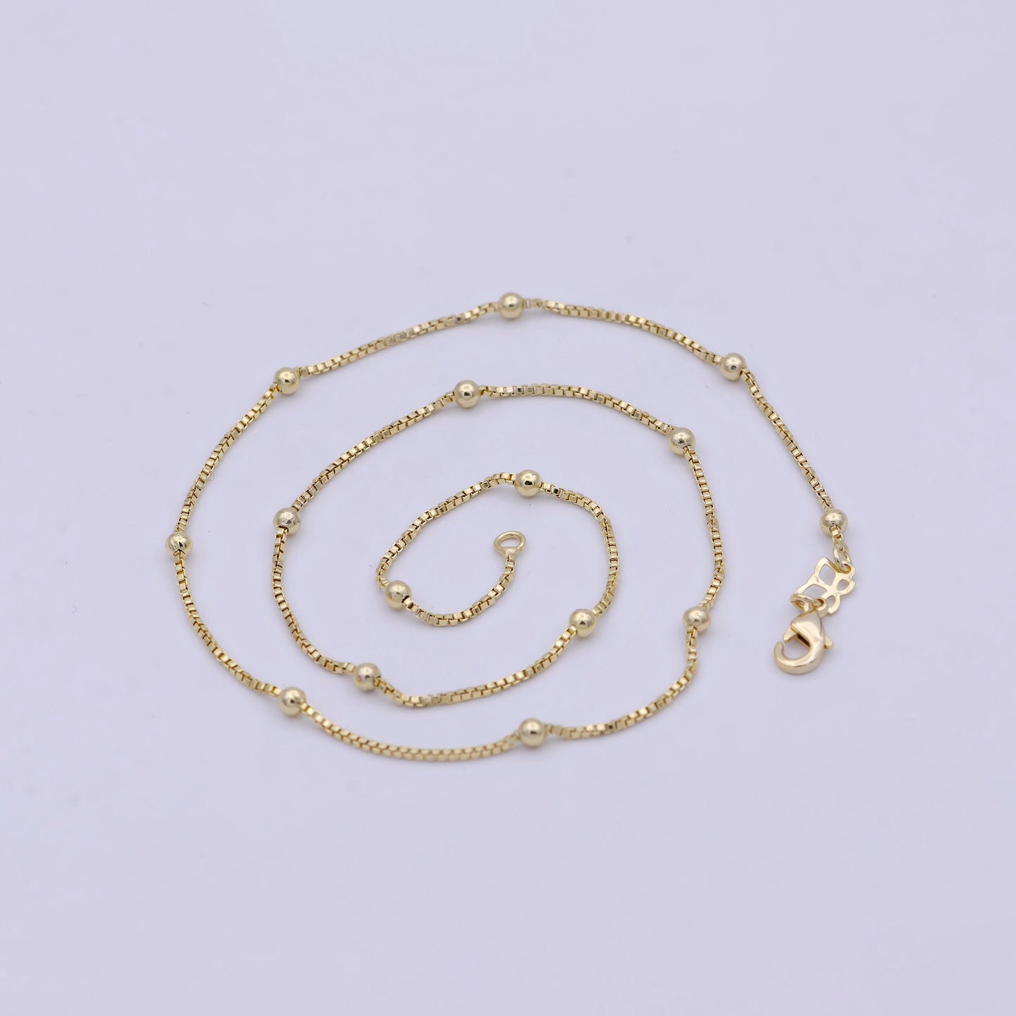 Dainty gold satellite bead chain box chain 18 inch necklace for jewelry making supply wa-753
