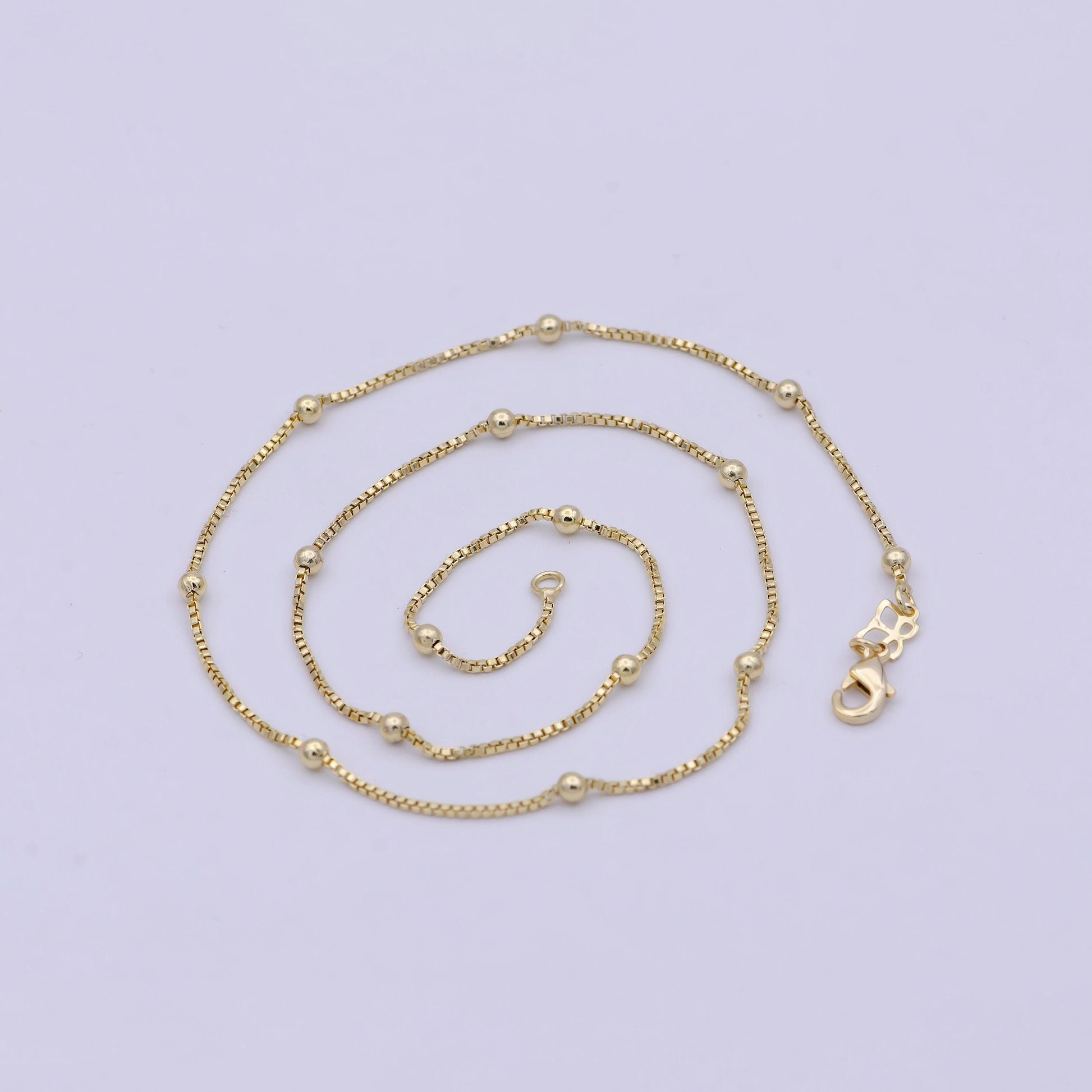 Dainty gold satellite bead chain box chain 18 inch necklace for jewelry making supply wa-753
