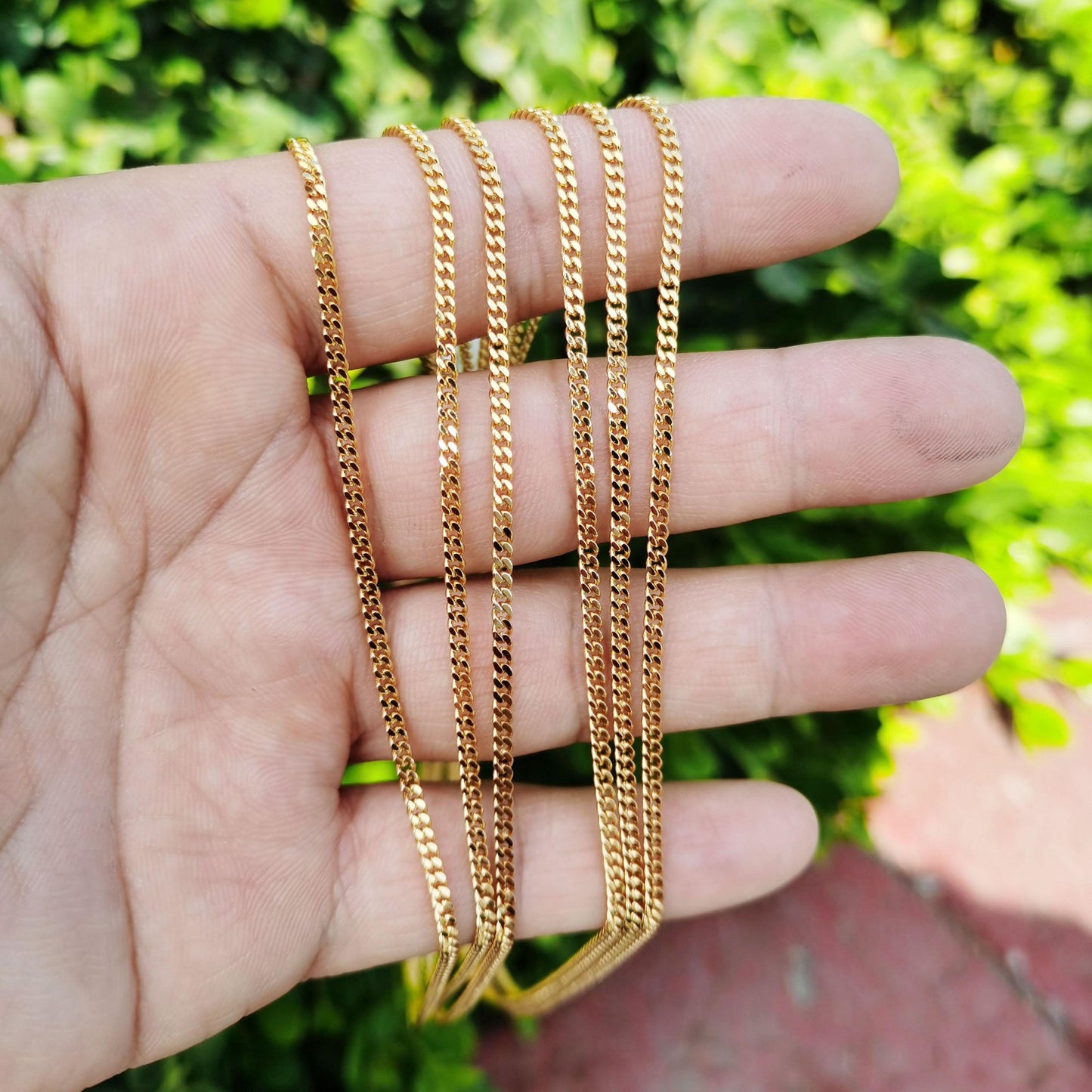 Thin 2mm 24k gold filled curb / cuban links chain necklace, men's chain & women's necklace 17.5 inch wa-746