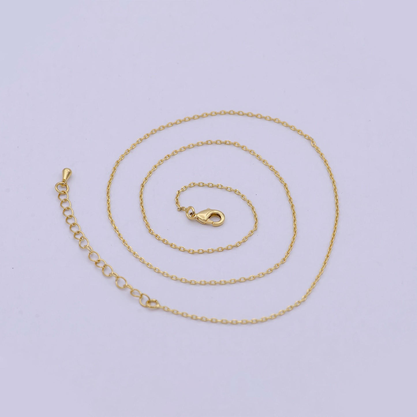 Dainty cable chain 24k gold filled chain necklace 17.7 inch + 2 inch long wa-734