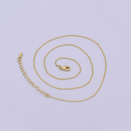 Dainty cable chain 24k gold filled chain necklace 17.7 inch + 2 inch long wa-734