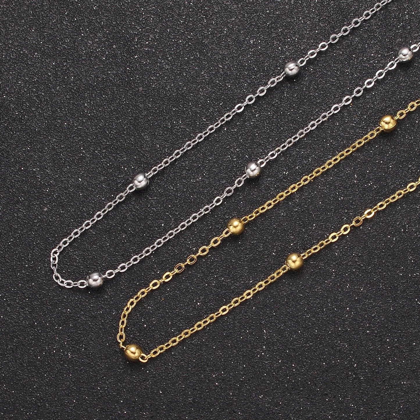 24k gold filled beaded satellite chain gold filled silver chain simple everyday layering necklace wa-729