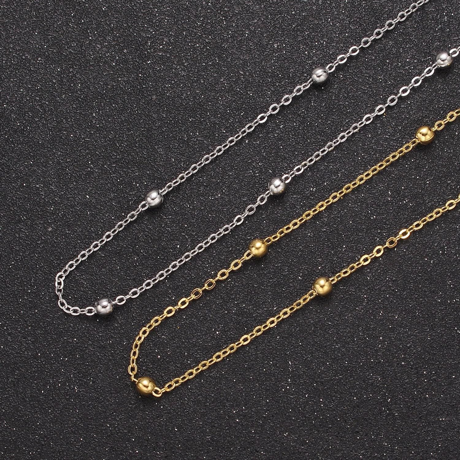 24k gold filled beaded satellite chain gold filled silver chain simple everyday layering necklace wa-729