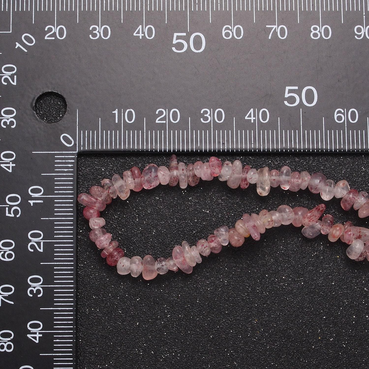 Strawberry quartz beaded necklace - 18.5" chip necklace healing crystals, gemstone necklace, handmade jewelry, crystal necklace wa-632