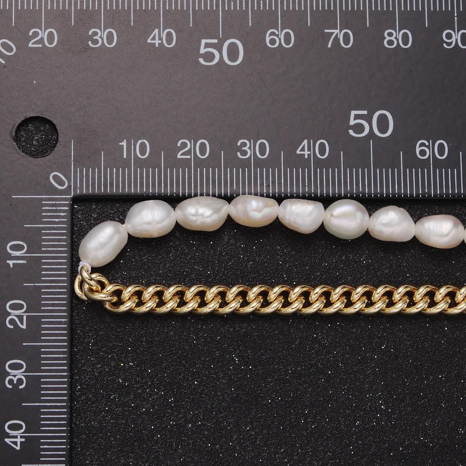 14k gold filled half 5mm freshwater pearl curb chain 16 inch choker necklace | wa-612