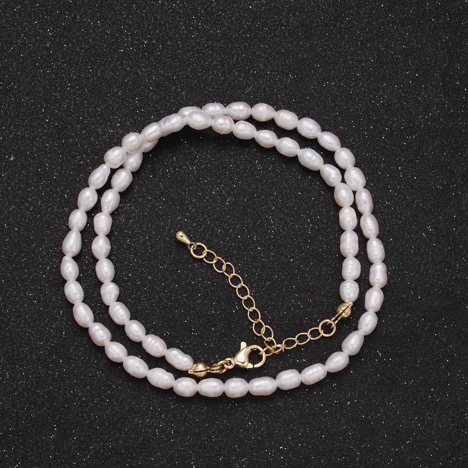 Dainty small pearl necklace, rice pearl necklace finished in gold filled for minimalist jewelry | wa-611