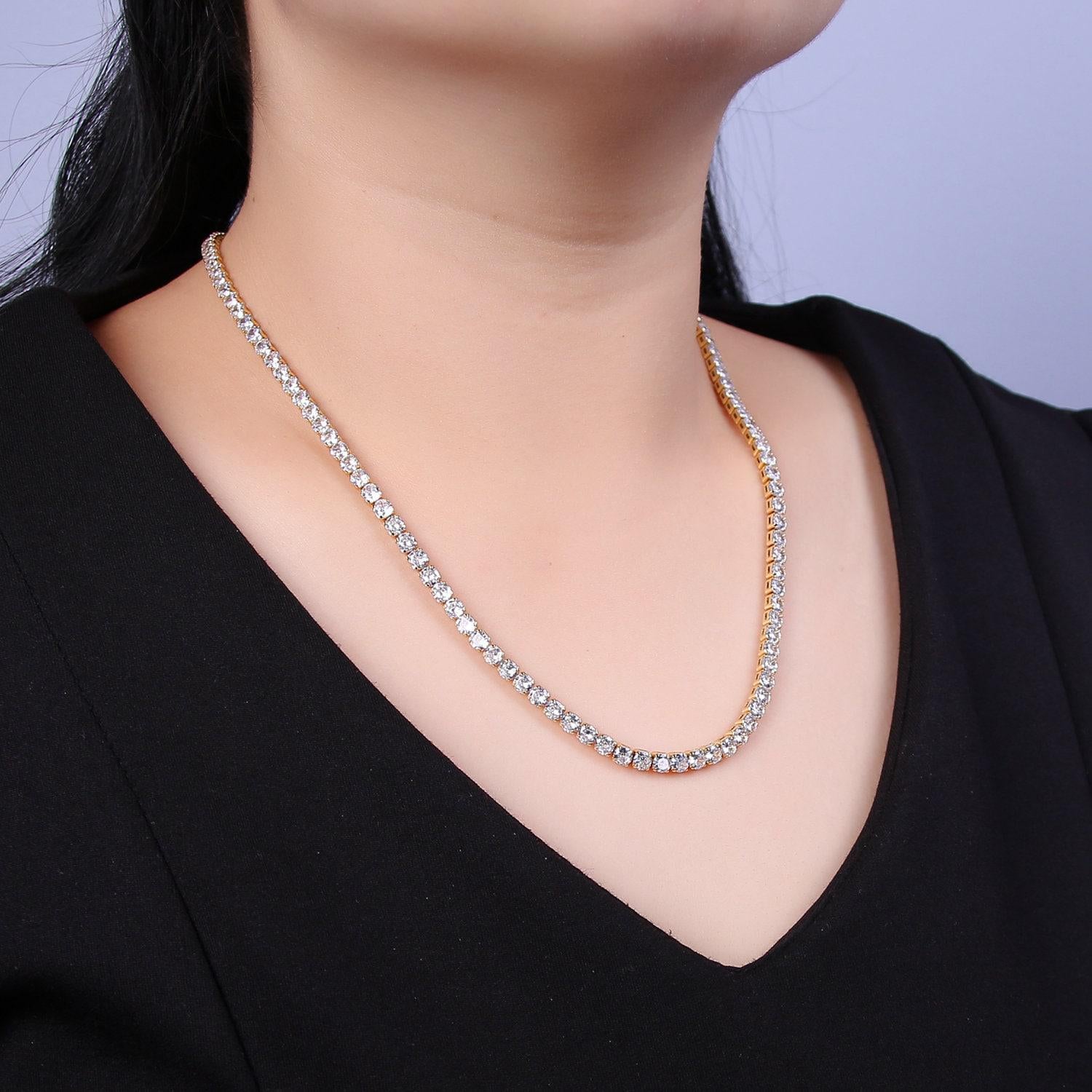 Classic cubic zirconia tennis necklace , diamond necklace , 14k gold filled tennis adjustable necklace, gift for her wa-602