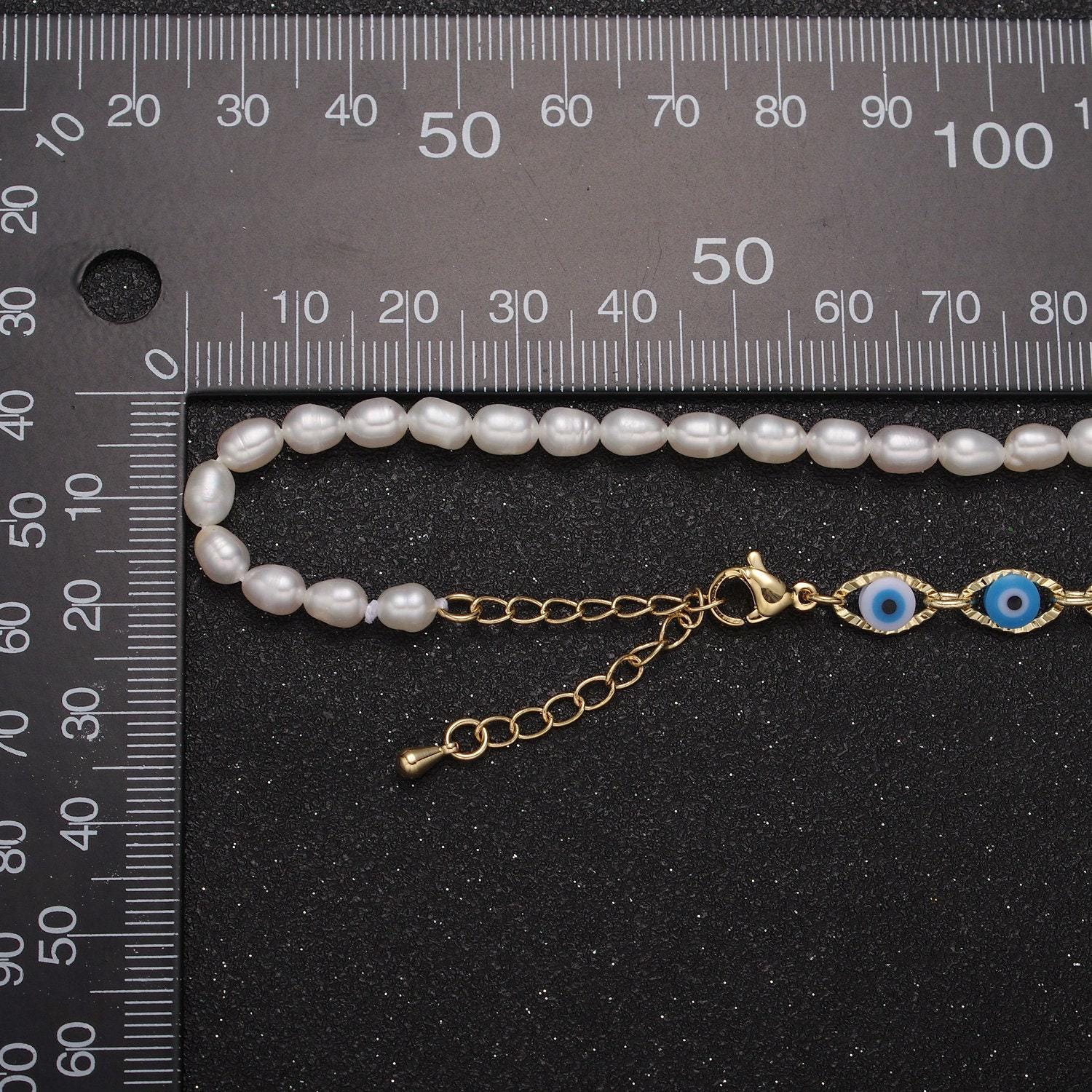 Fusion evil eye necklace , freshwater pearl necklace amulet protection necklace for layering | wa-587