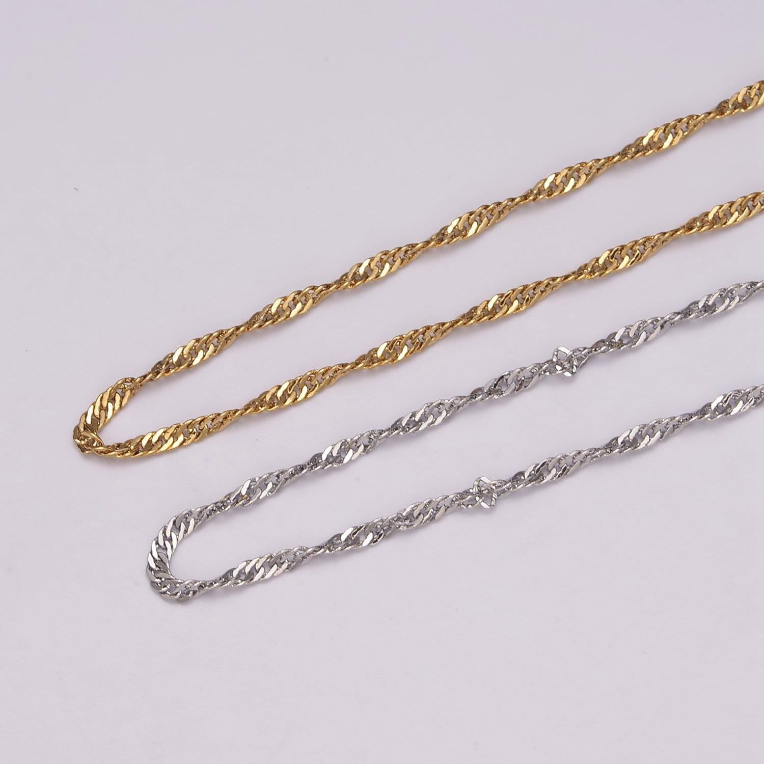 1pc 17.9''+ 2"ext. ready to use gold singapore necklace chain, layering spiral chain dainty necklace, perfect for pendant necklace, wa-442