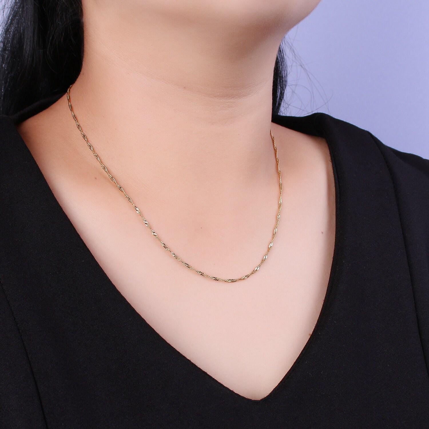 1pc 17.9''+ 2"ext. ready to use gold singapore necklace chain, layering spiral chain dainty necklace, perfect for pendant necklace, wa-442