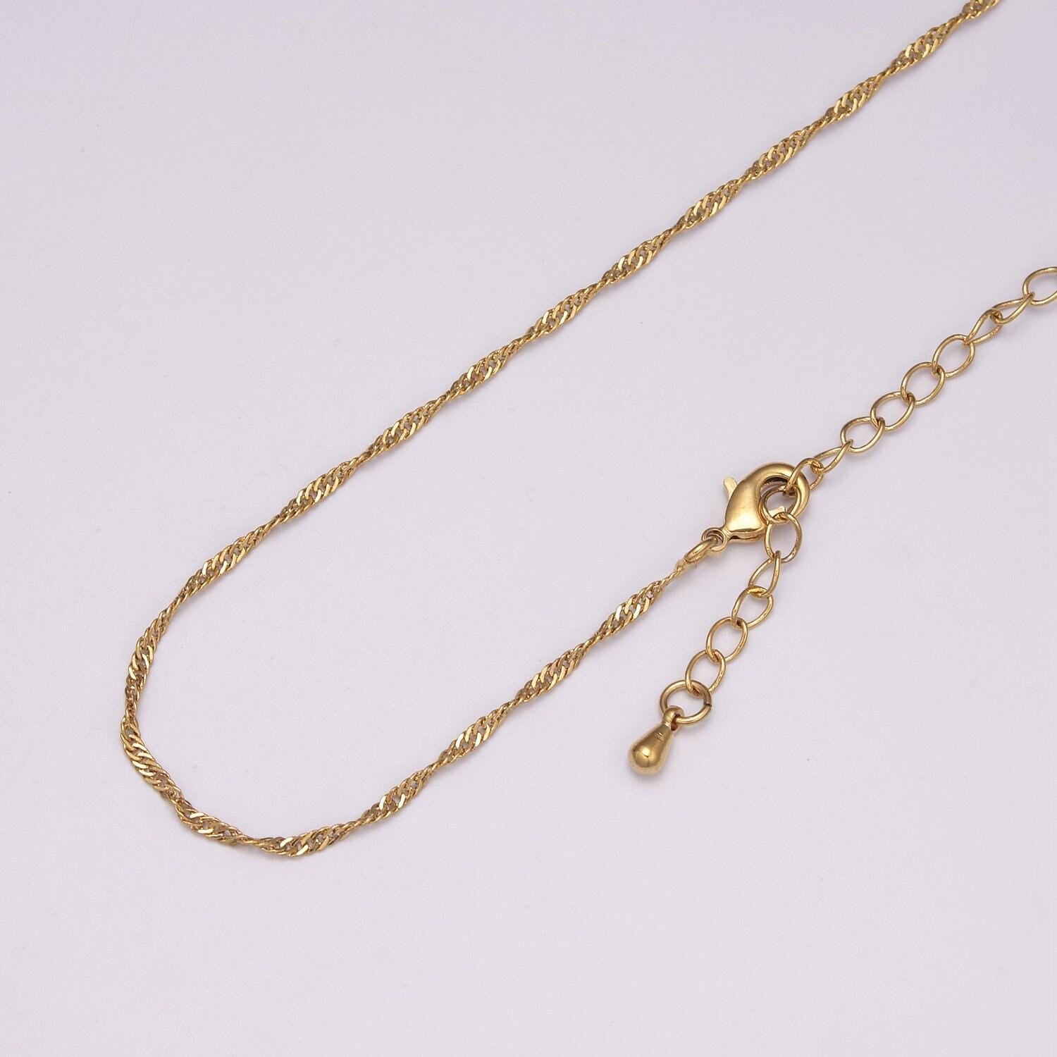 1pc 17.9''+ 2"ext. ready to use gold singapore necklace chain, layering spiral chain dainty necklace, perfect for pendant necklace, wa-442