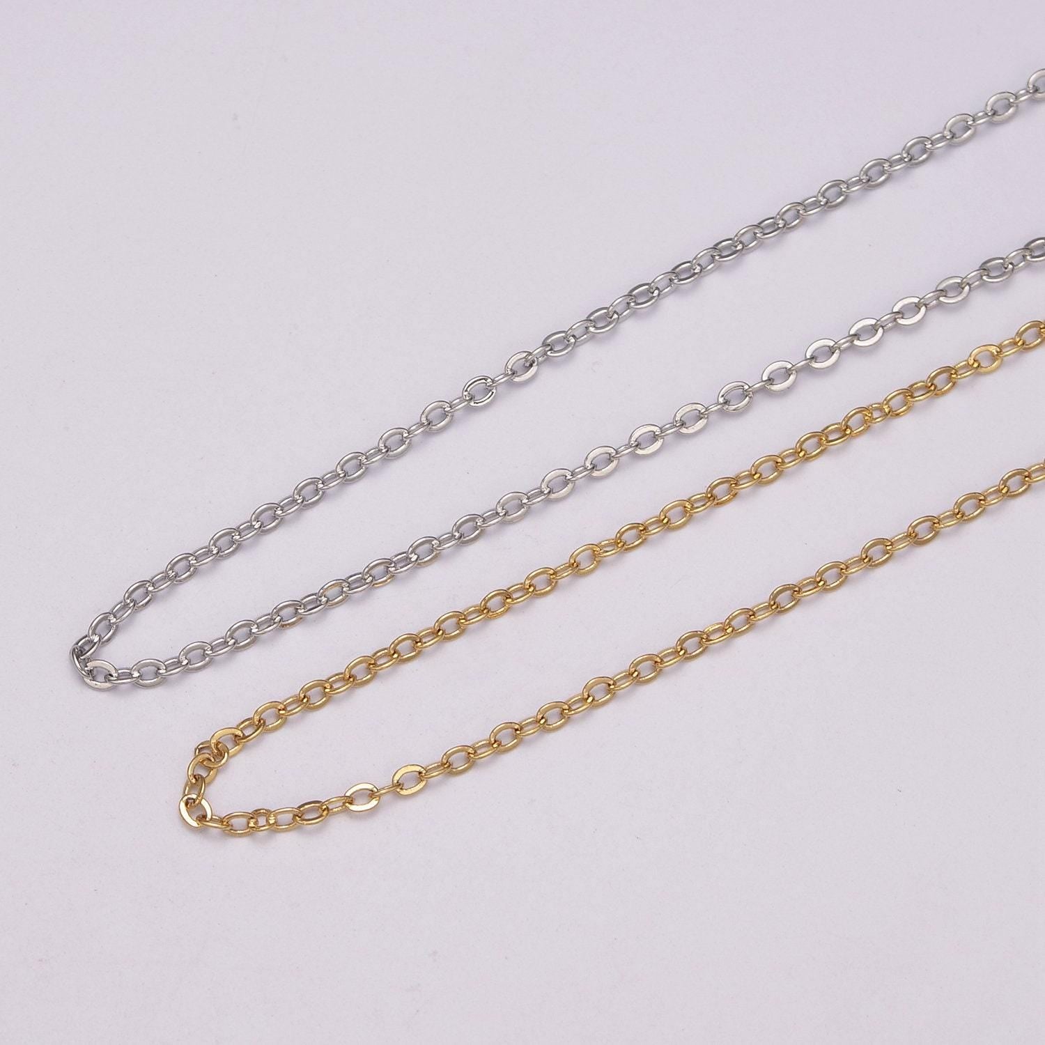 1pc ready to use gold rolo necklace chain,layering box rolo chain dainty necklace, for pendant charm necklace making | wa-438, wa-439