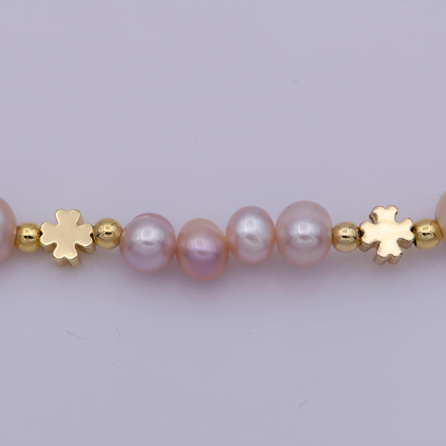 Peach pearl necklace, fresh water pearl baroque chain choker necklace 16.2" necklace cross beaded gold chain wa-410