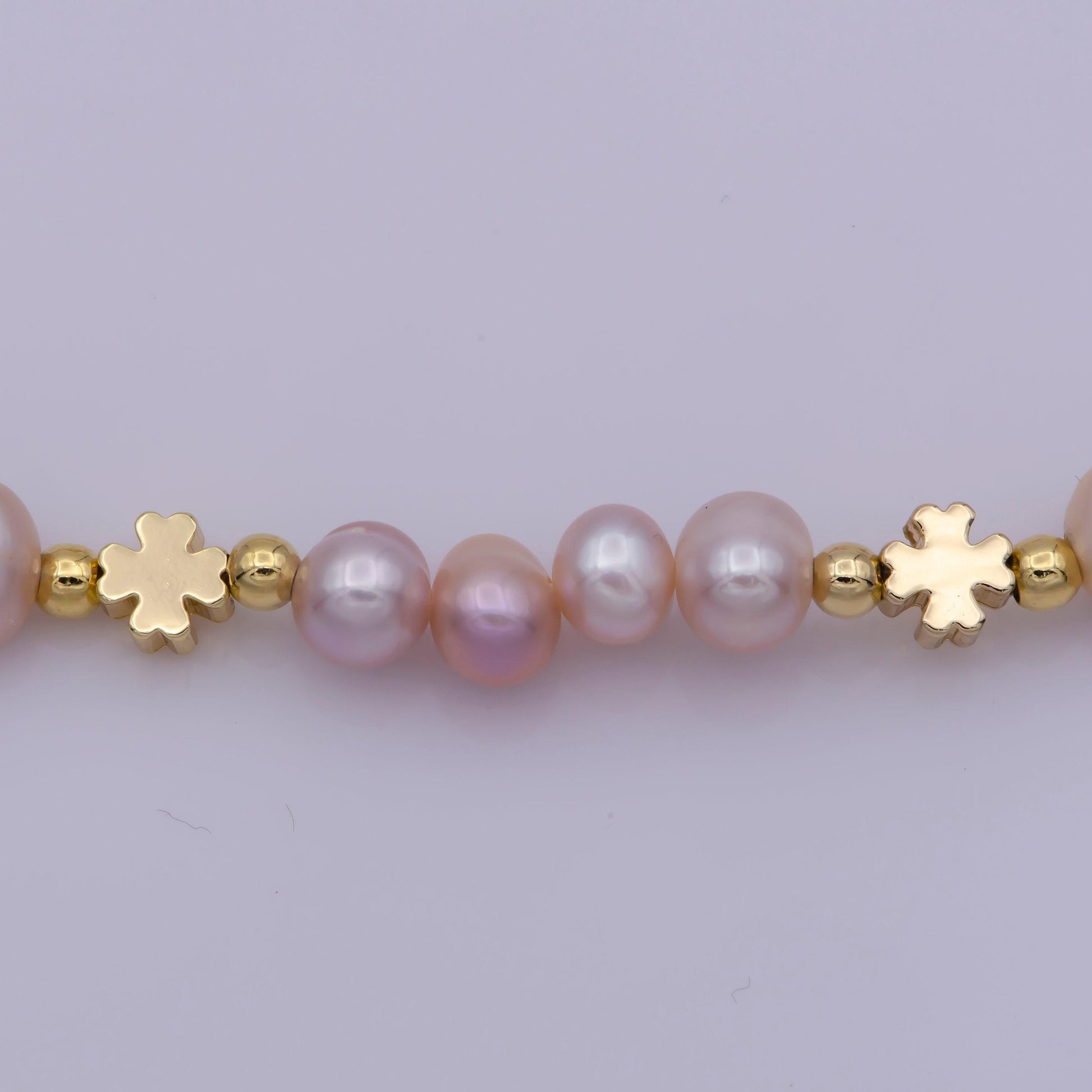 Peach pearl necklace, fresh water pearl baroque chain choker necklace 16.2" necklace cross beaded gold chain wa-410