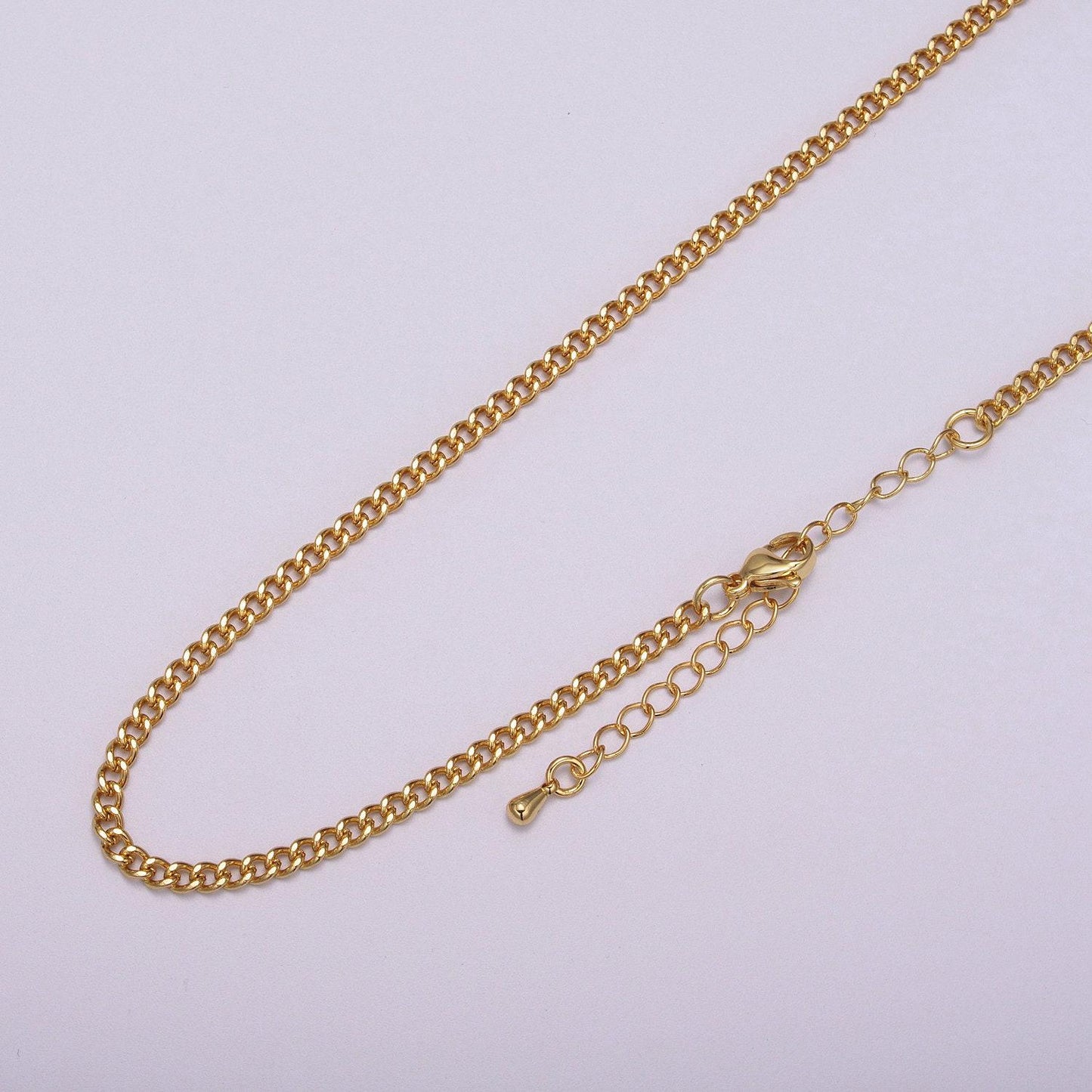 1pc 17.7" + 2" ext. 2,2mm ready to use gold cuban curb necklace chain,layering curb chain bold necklace, for pendant charm necklace, wa-404