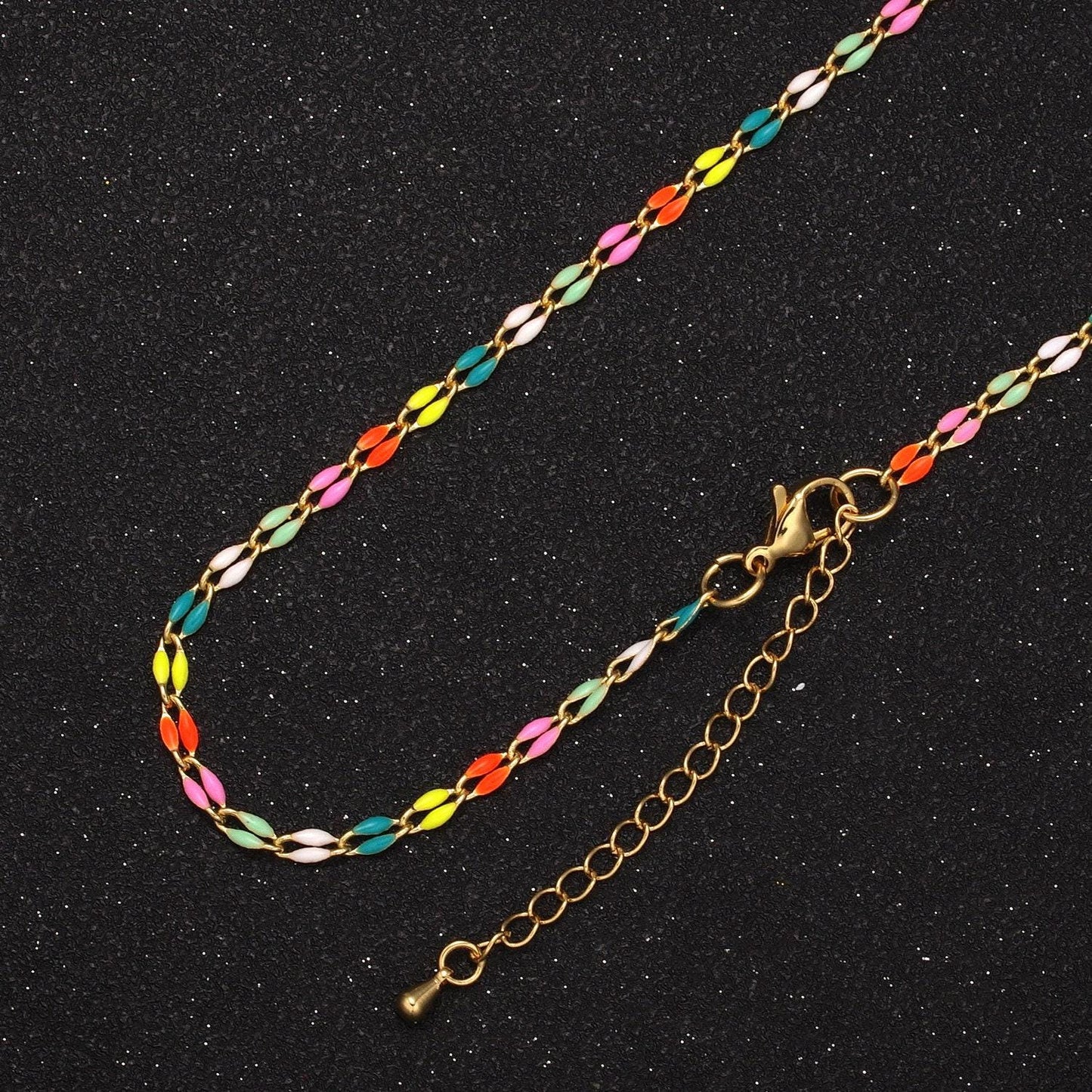2.9mm fancy enamel link 18.0" + 2.0" extender rolo cable chain oval link ready to wear necklace | wa-348~wa-353