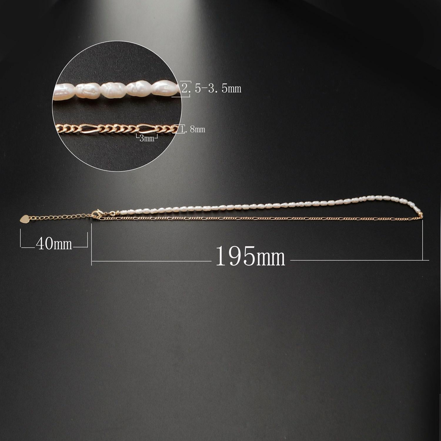Pearl choker necklace, figaro link chain necklace, pearl necklace, 16.2" +1.5 " extender necklace mix metal beaded gold chain, wa-330