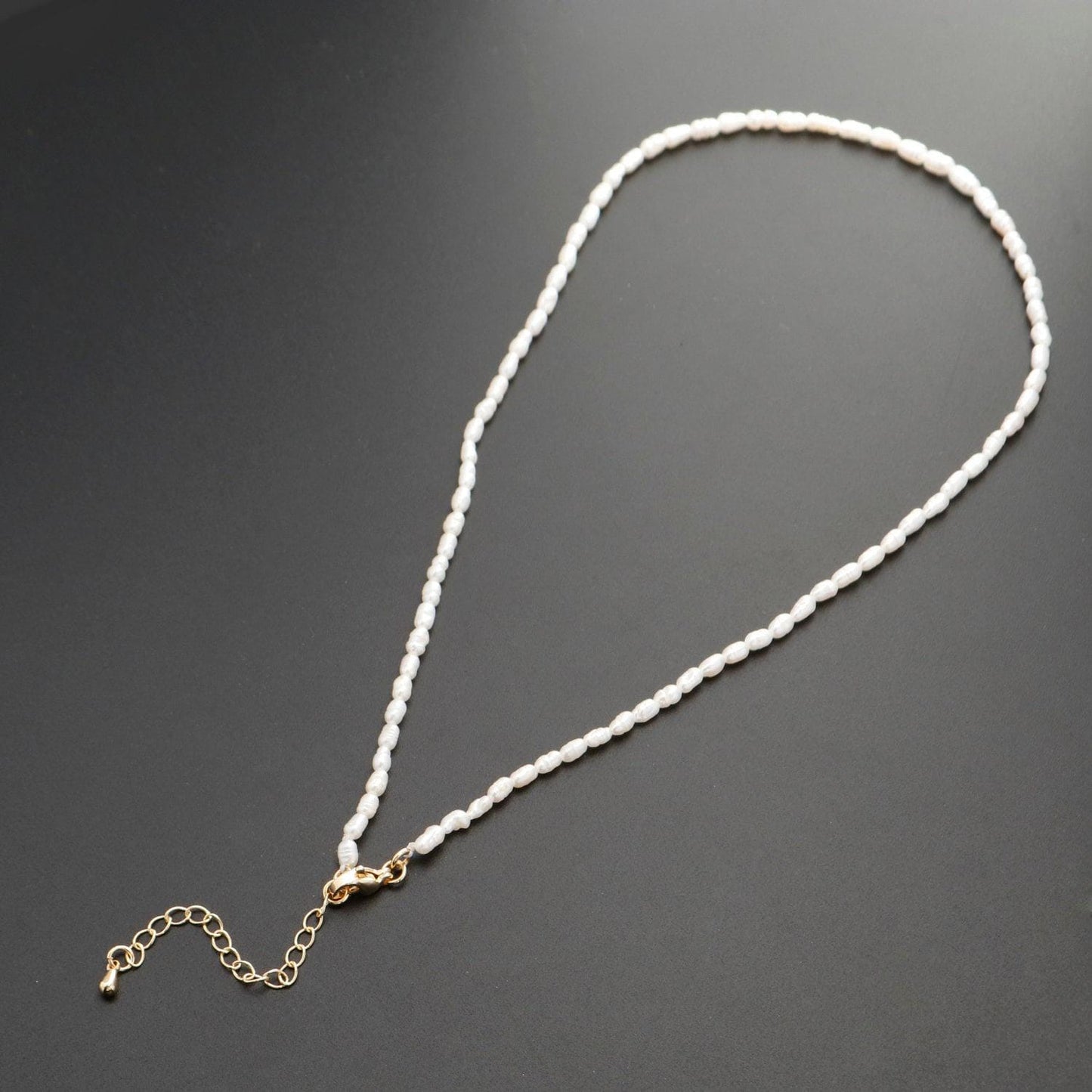 Pearl choker necklace,baroque rice pearl chain necklace, mother of pearl necklace, 14.5" +2 " extender necklace beaded gold chain, wa-329