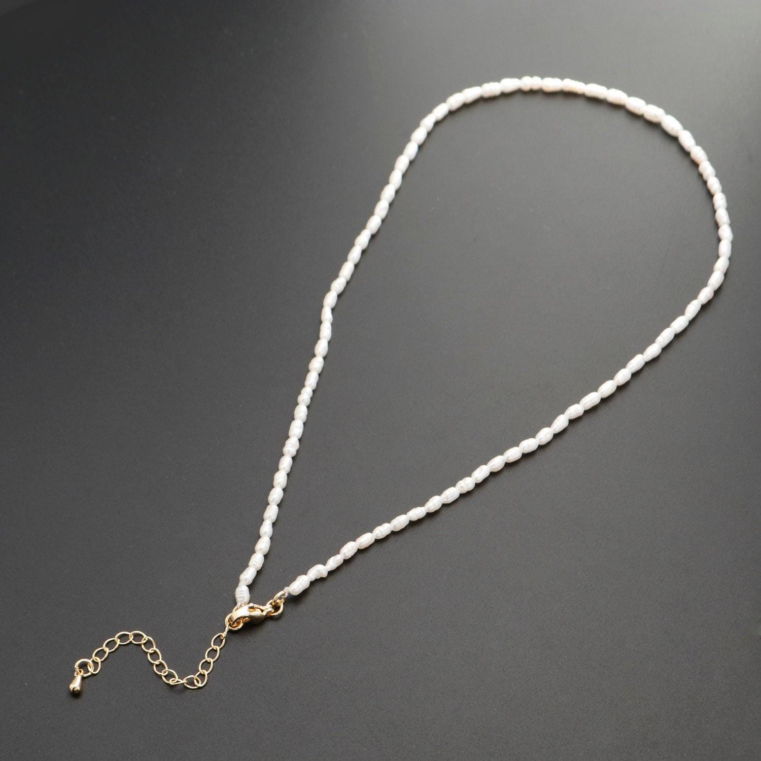 Pearl choker necklace,baroque rice pearl chain necklace, mother of pearl necklace, 14.5" +2 " extender necklace beaded gold chain, wa-329