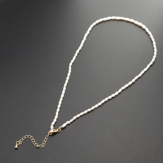 Pearl choker necklace,baroque rice pearl chain necklace, mother of pearl necklace, 14.5" +2 " extender necklace beaded gold chain, wa-329