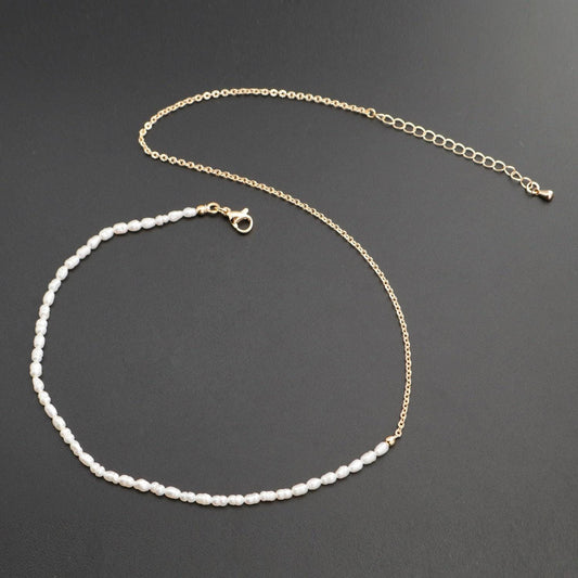 Pearl choker necklace, sunburst rolo link chain necklace, pearl necklace, 16" +2 " extender necklace mix metal beaded gold chain, wa-328