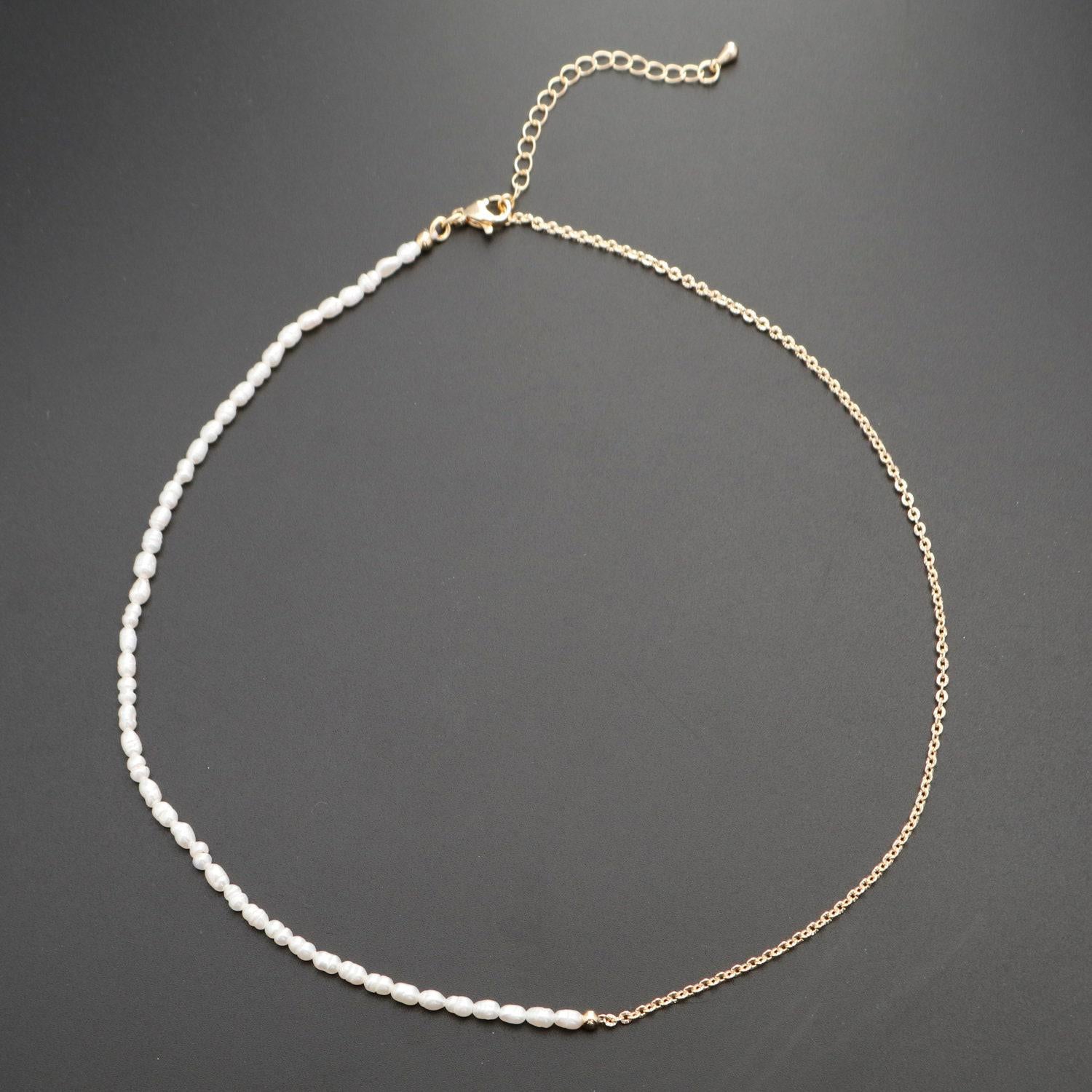 Pearl choker necklace, sunburst rolo link chain necklace, pearl necklace, 16" +2 " extender necklace mix metal beaded gold chain, wa-328