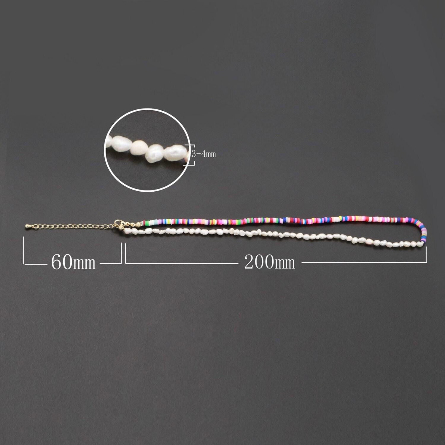 Pearl necklace and rainbow polymer clay beaded necklace y2k jewelry 90s trend inspired 17 inch + 2 inch extender handmade necklace, wa-284