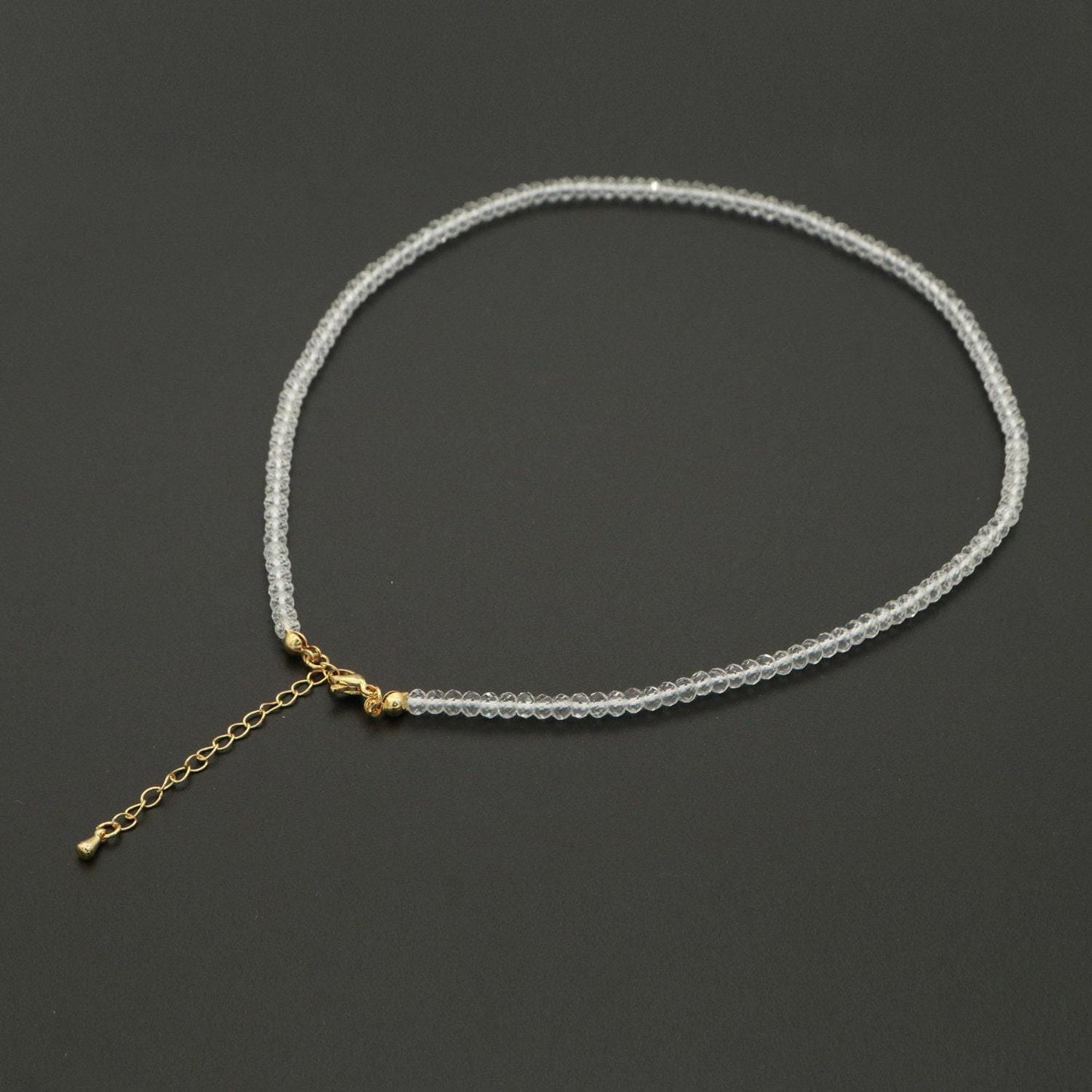 Dainty clear quartz necklace gemstone minimalist jewelry beaded healing stone necklace with lobster clasp wa-262