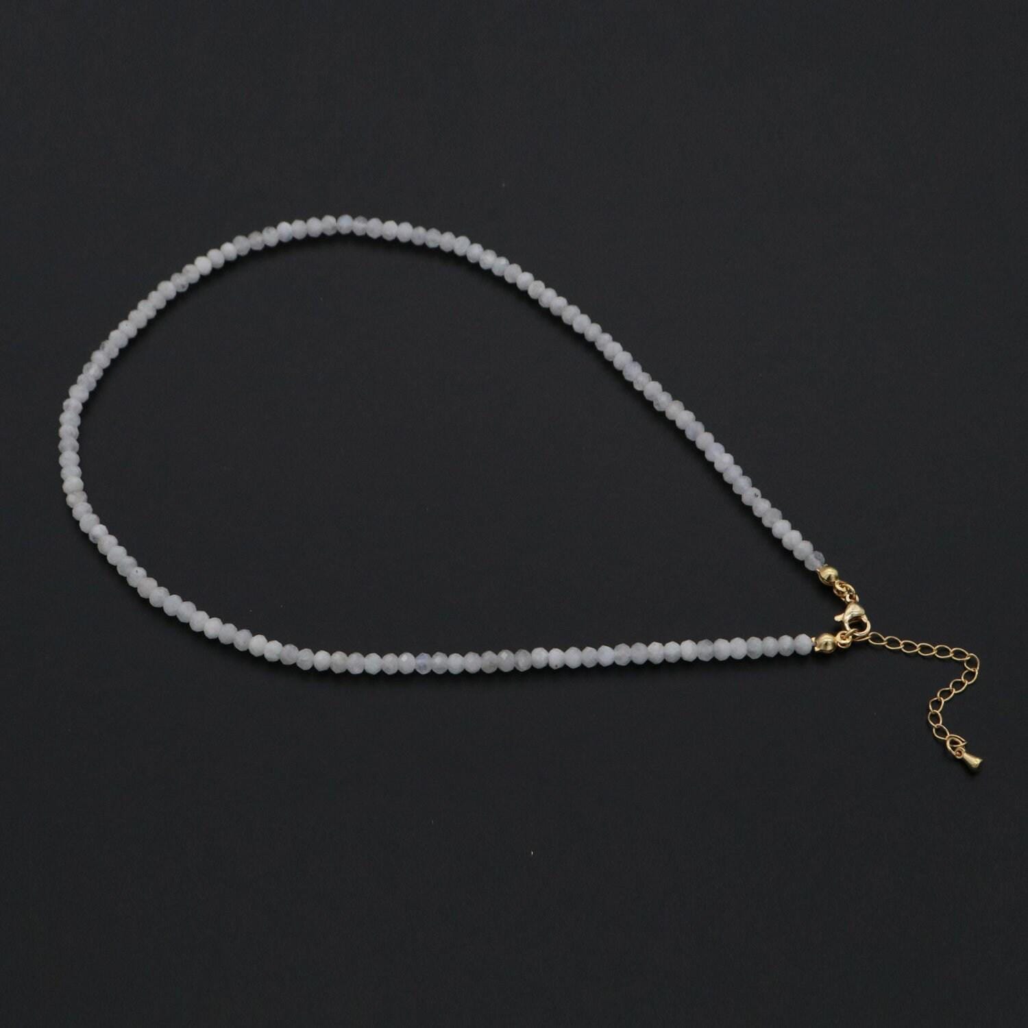 Dainty moonstone necklace gemstone minimalist jewelry beaded healing stone necklace with lobster clasp wa-261