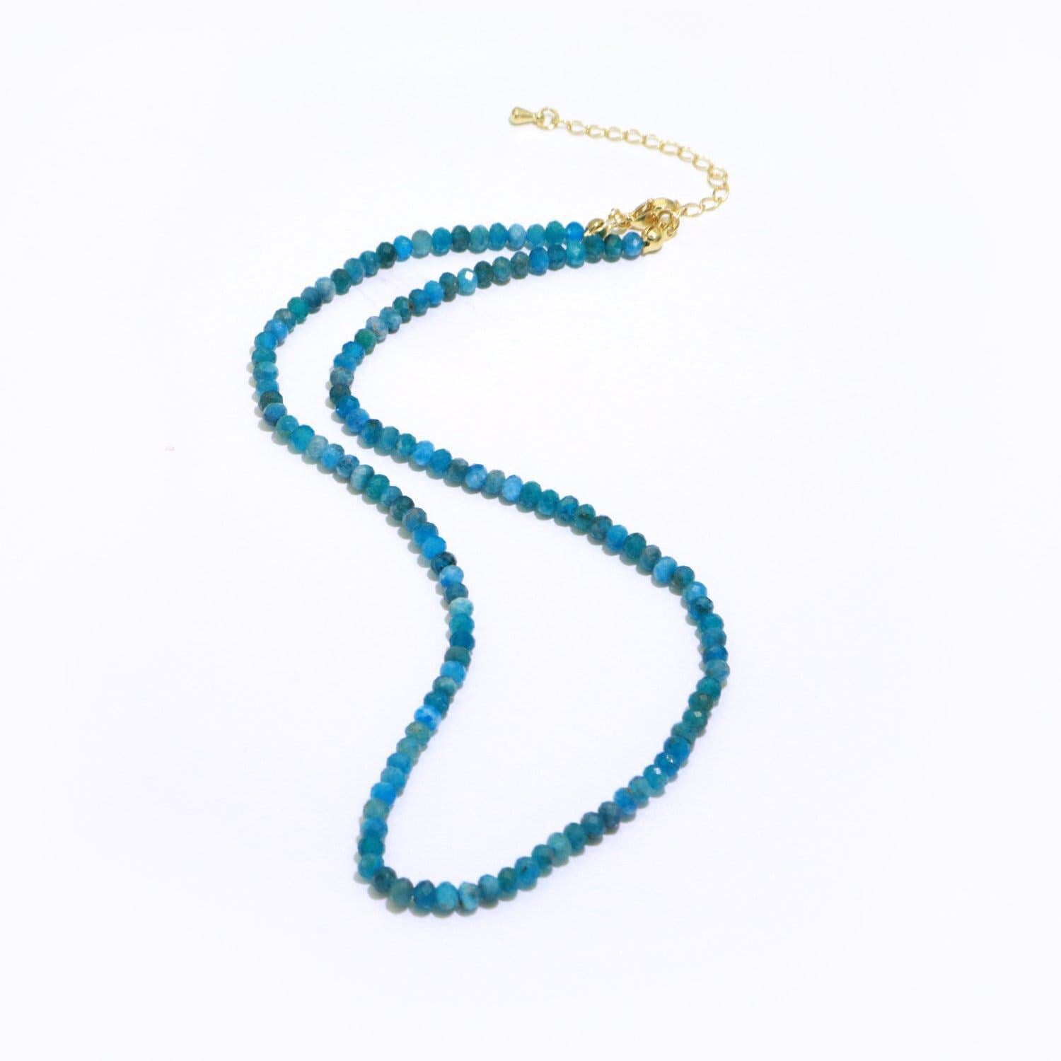 Dainty apatite necklace blue gemstone minimalist jewelry beaded healing stone necklace with lobster clasp wa-258