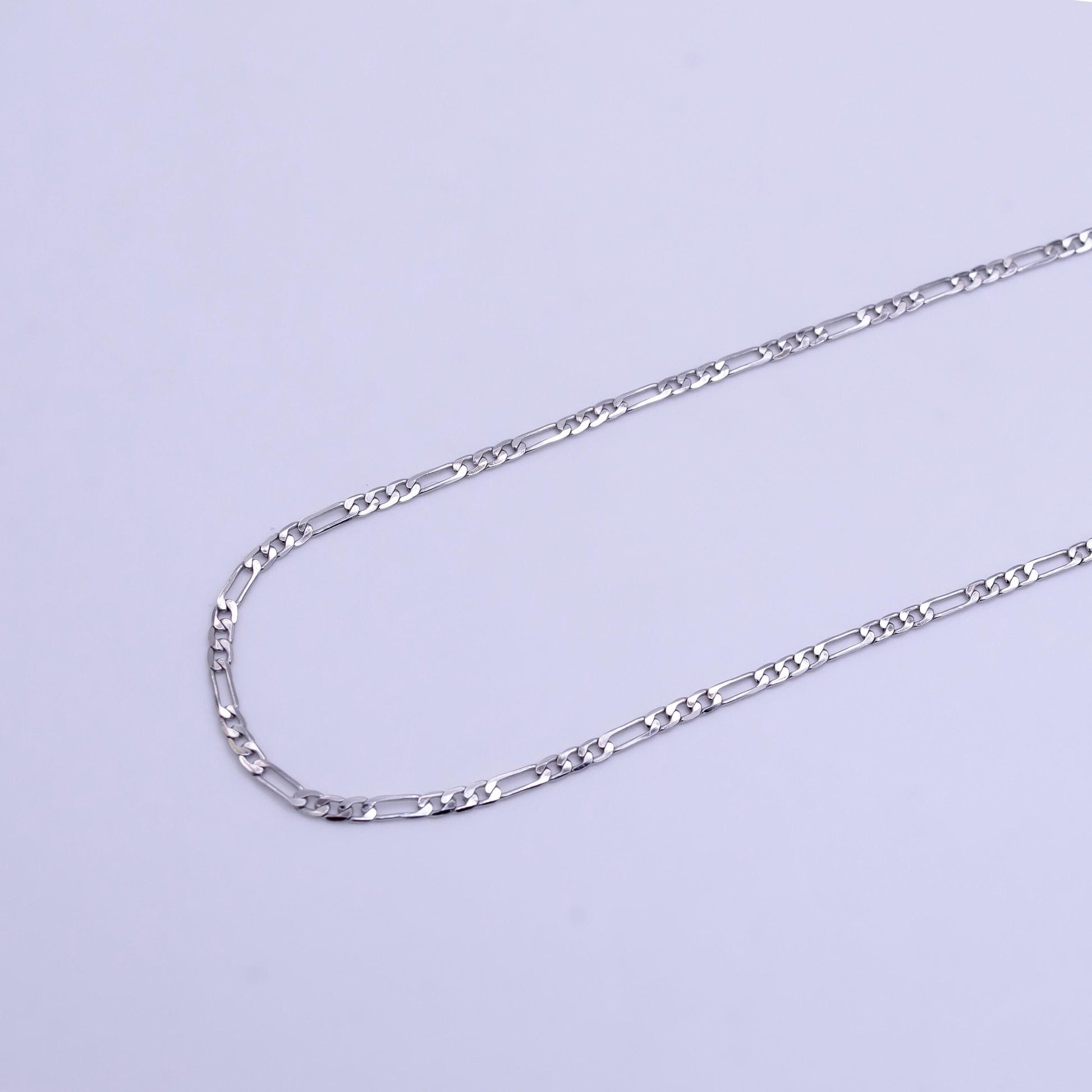 Long white gold figaro necklace chain layer silver figaro chain dainty necklace, pendant necklace width is 1.8mm wa2501