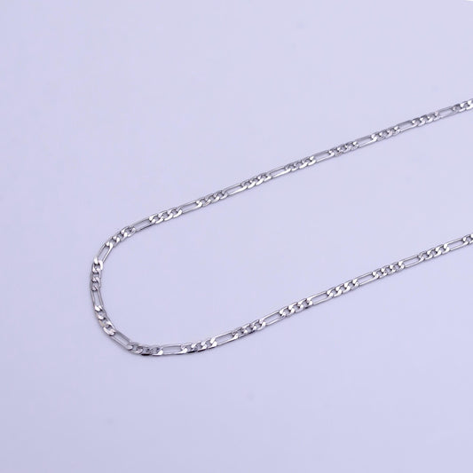 Long white gold figaro necklace chain layer silver figaro chain dainty necklace, pendant necklace width is 1.8mm wa2501