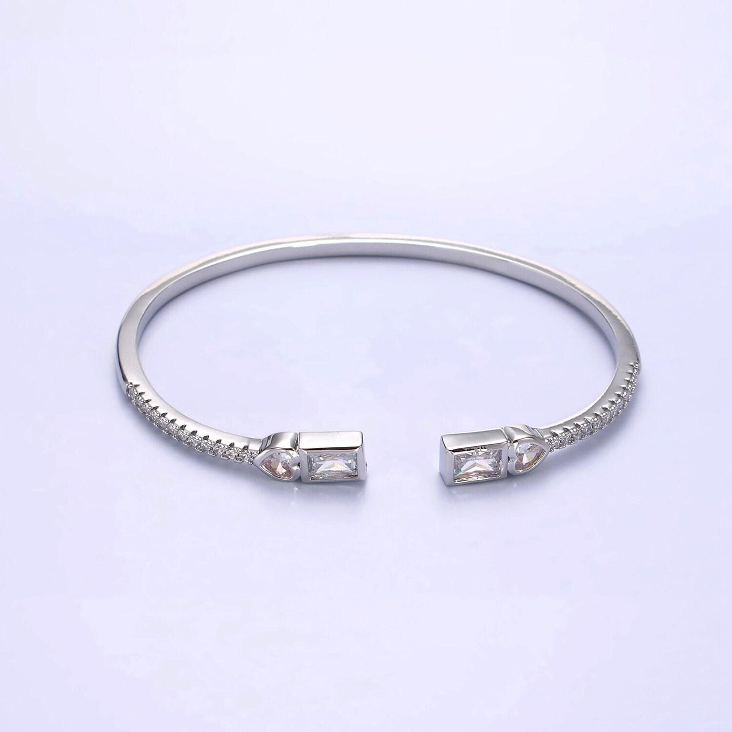 14k gold filled clear, green, pink baguette heart cz micro paved cuff bracelet in gold & silver | wa-2124 ~ wa-2128
