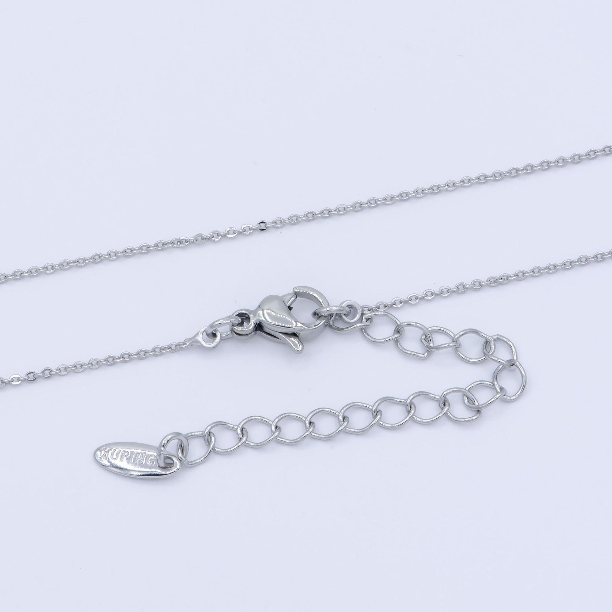 1pc 15.5''+ 2" extender ready to use white gold round curb rolo necklace chain,layer chain dainty necklace,for pendant charm necklace wa-239